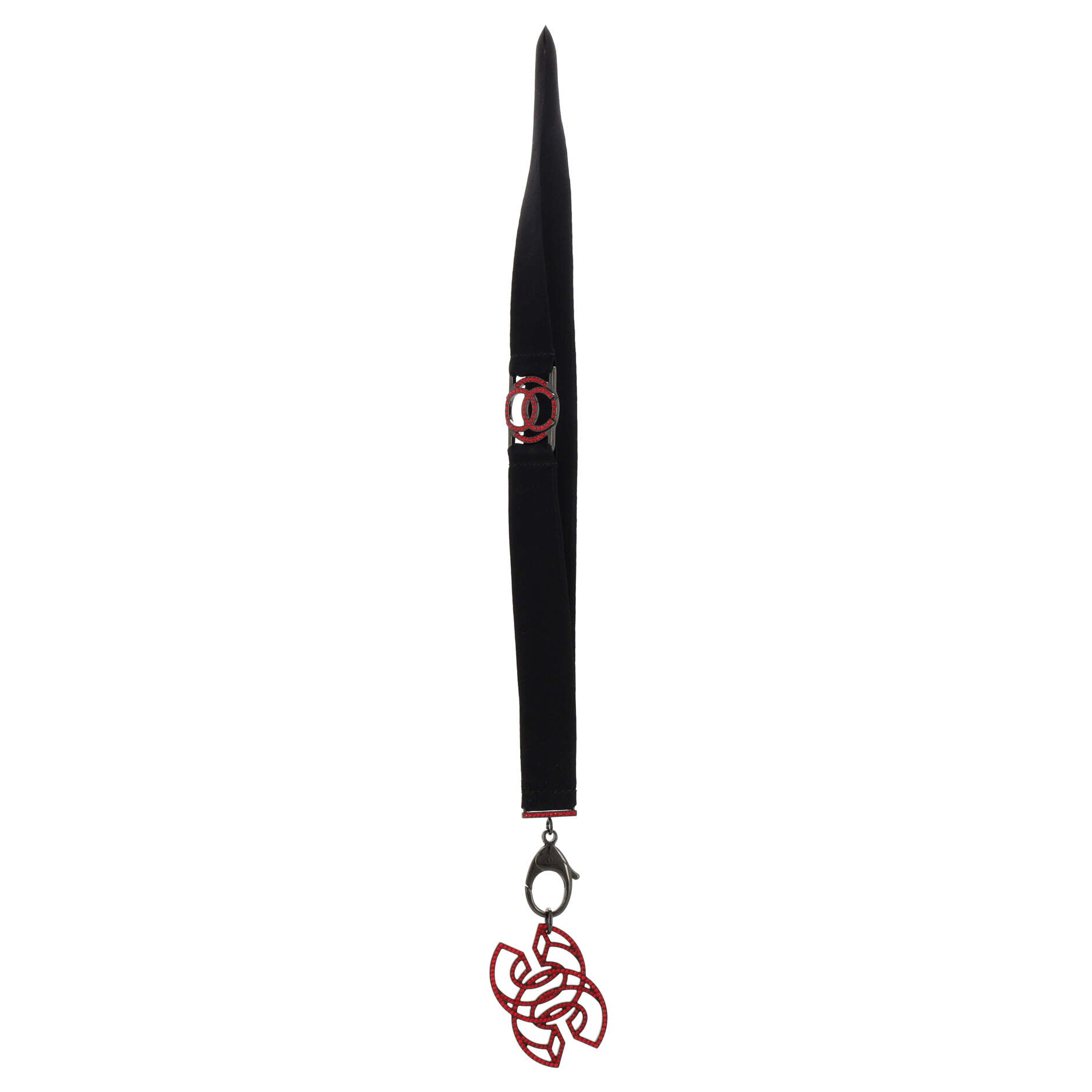 CC Lanyard Necklace Grosgrain with Crystal Embellished Metal