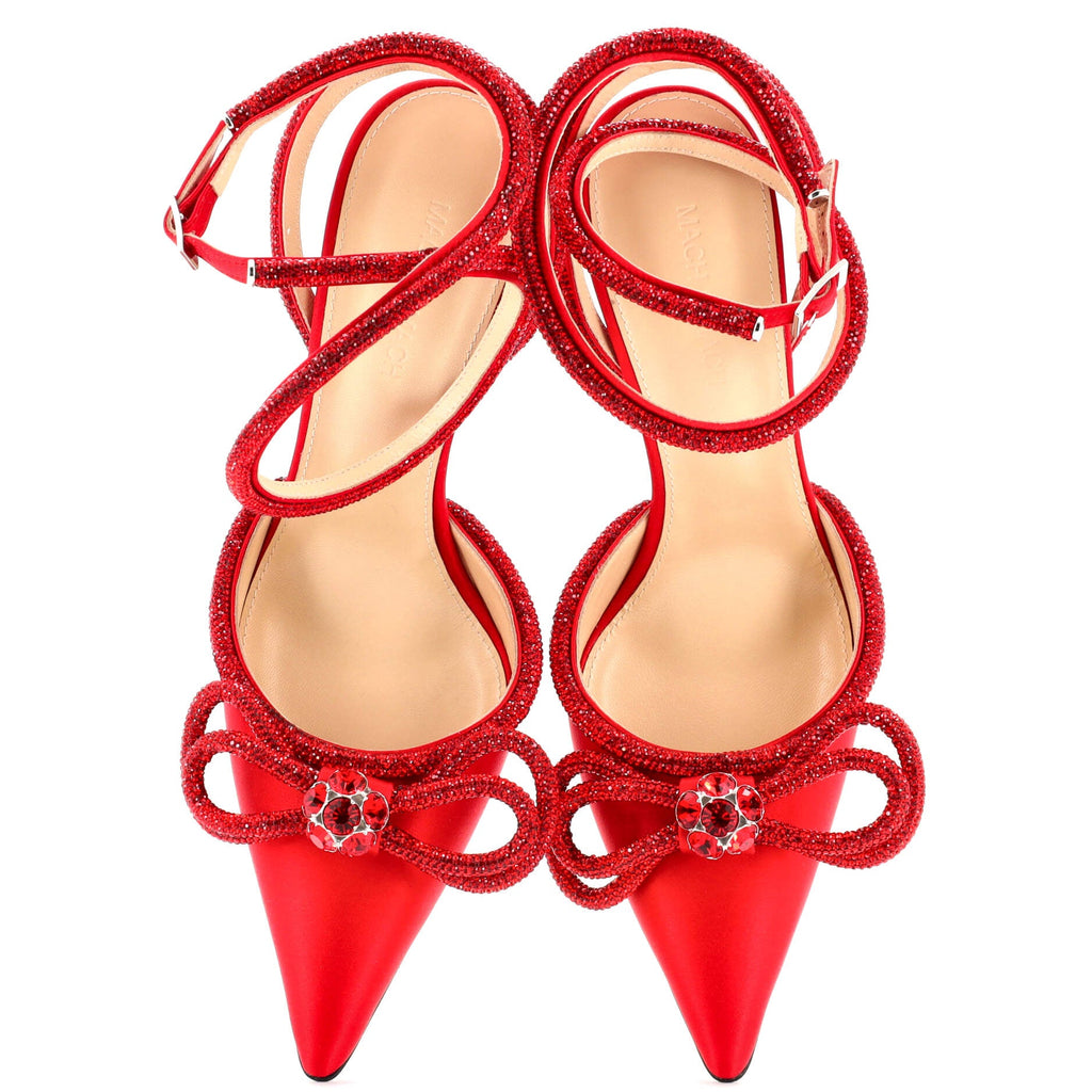 Women's Double Bow Ankle Strap Pumps Satin 110