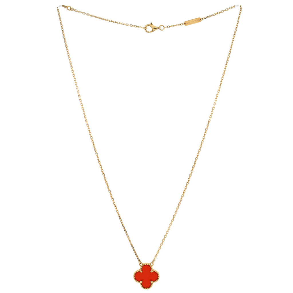 Vintage Alhambra Pendant Necklace 18K Yellow Gold and Carnelian