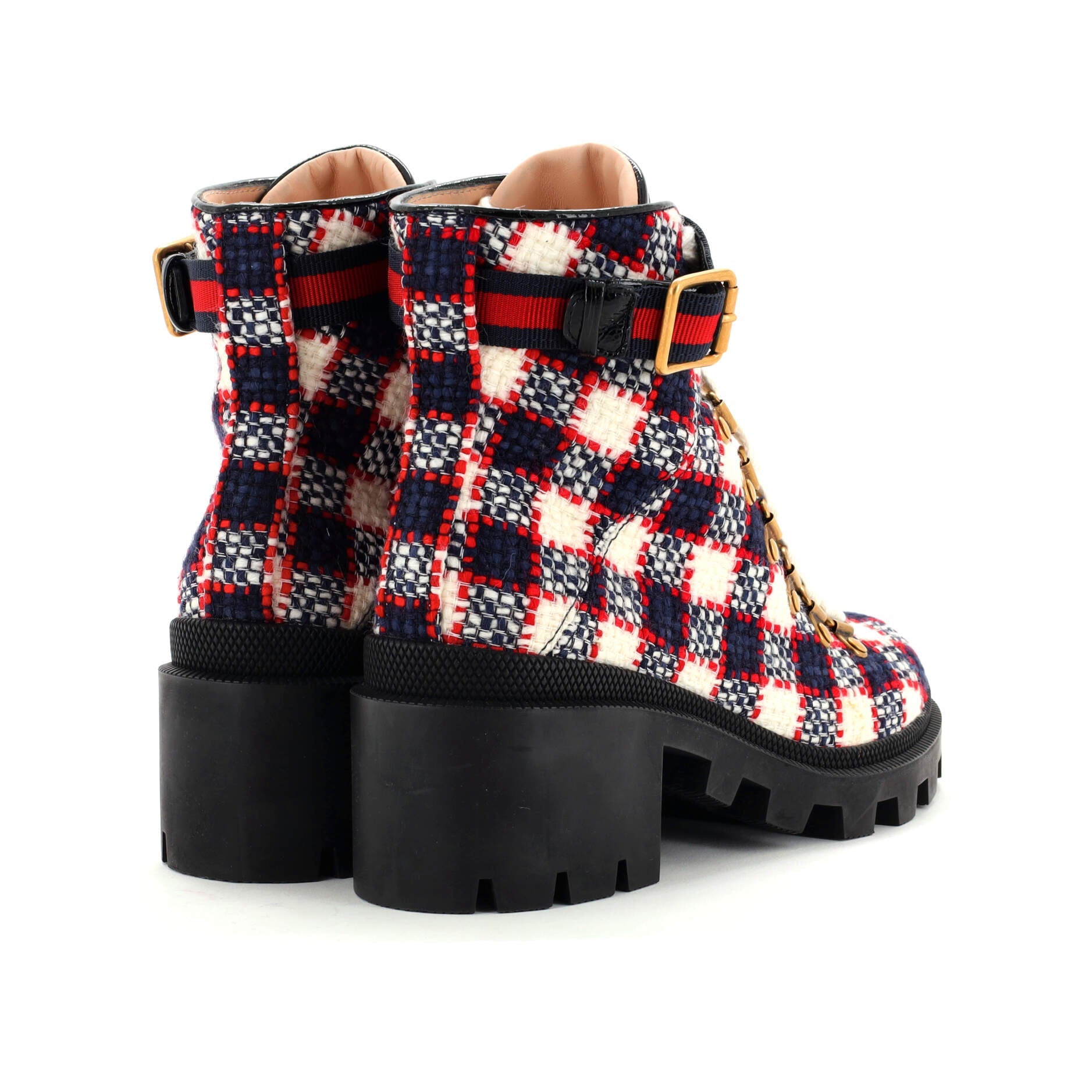 Women's Heeled Lace Up Combat Ankle Boots GG Tweed