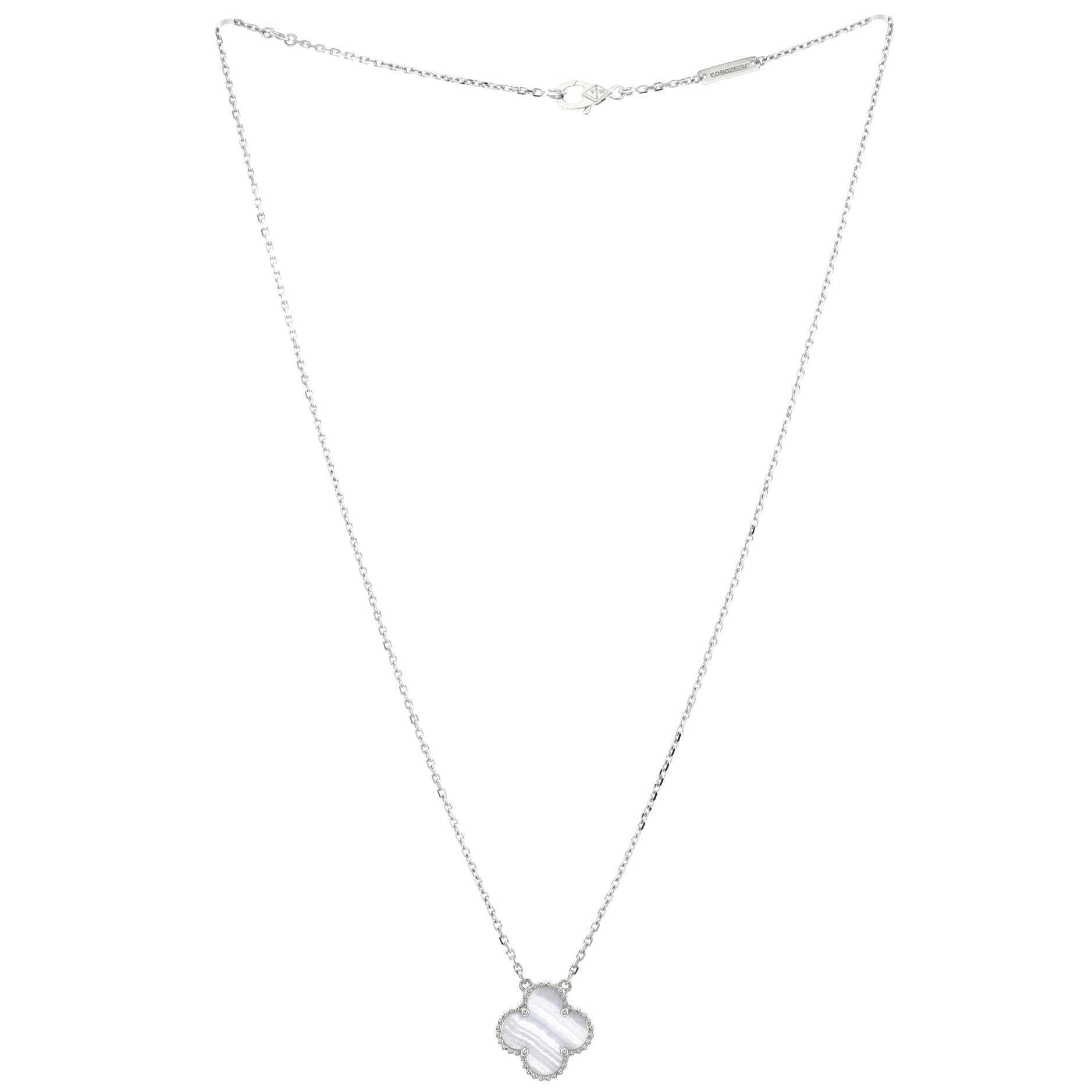 Vintage Alhambra Pendant Necklace 18K White Gold and Chalcedony
