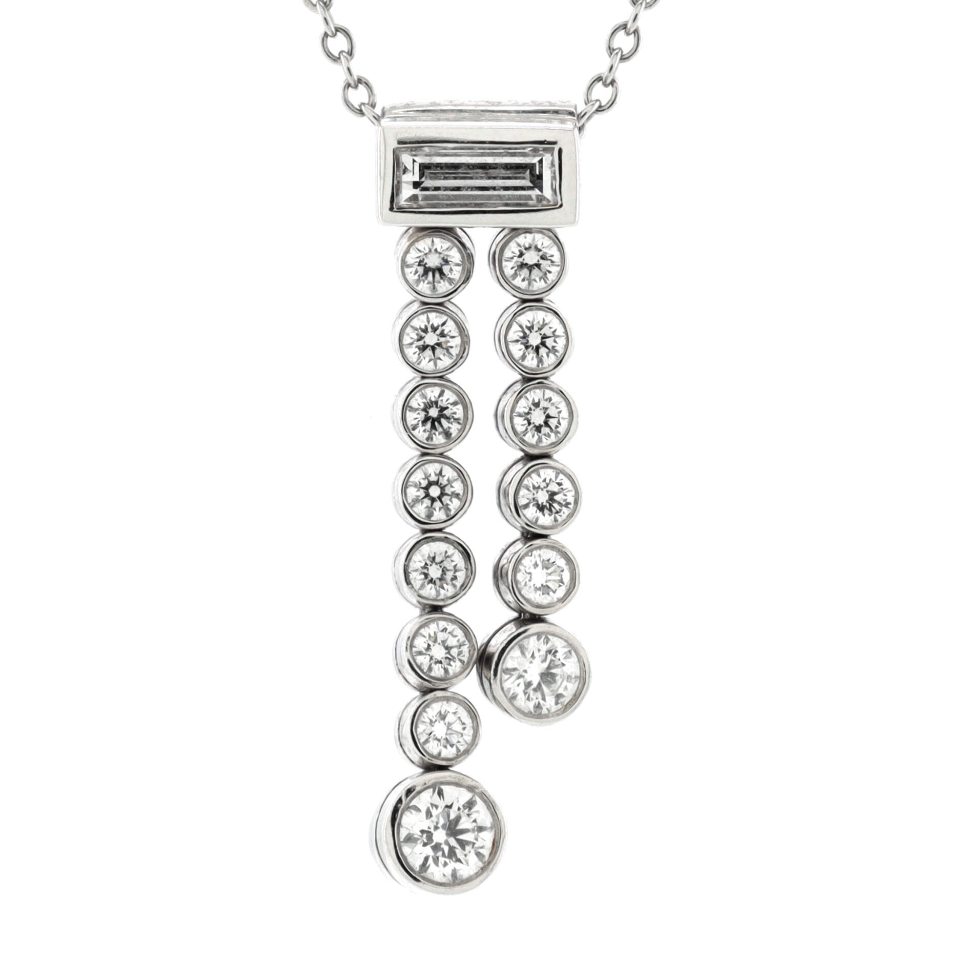 Jazz Graduated Double Drop Pendant Necklace Platinum and Diamonds