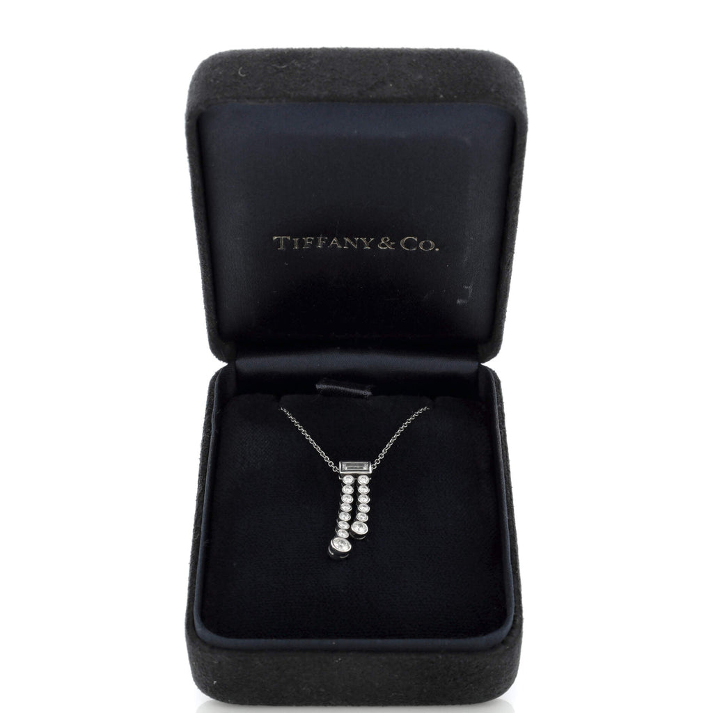 Jazz Graduated Double Drop Pendant Necklace Platinum and Diamonds