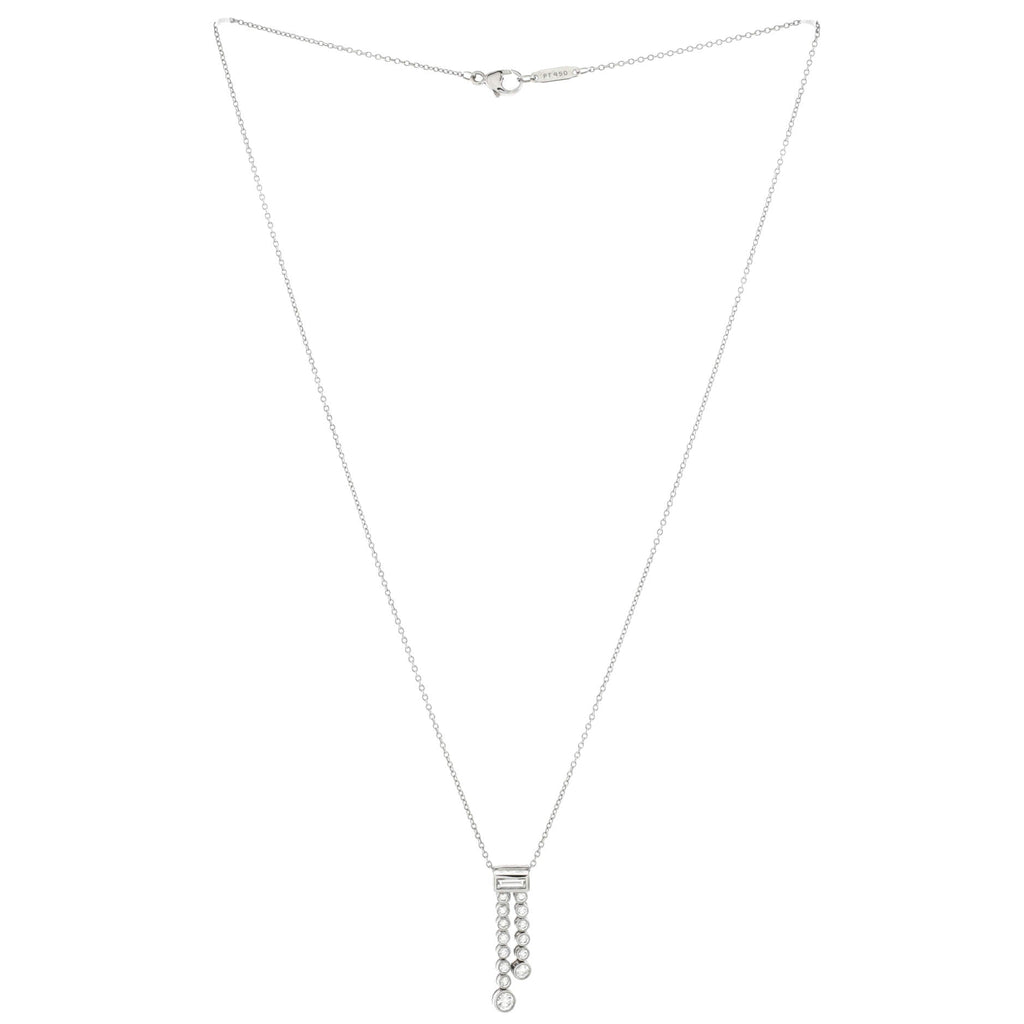 Jazz Graduated Double Drop Pendant Necklace Platinum and Diamonds