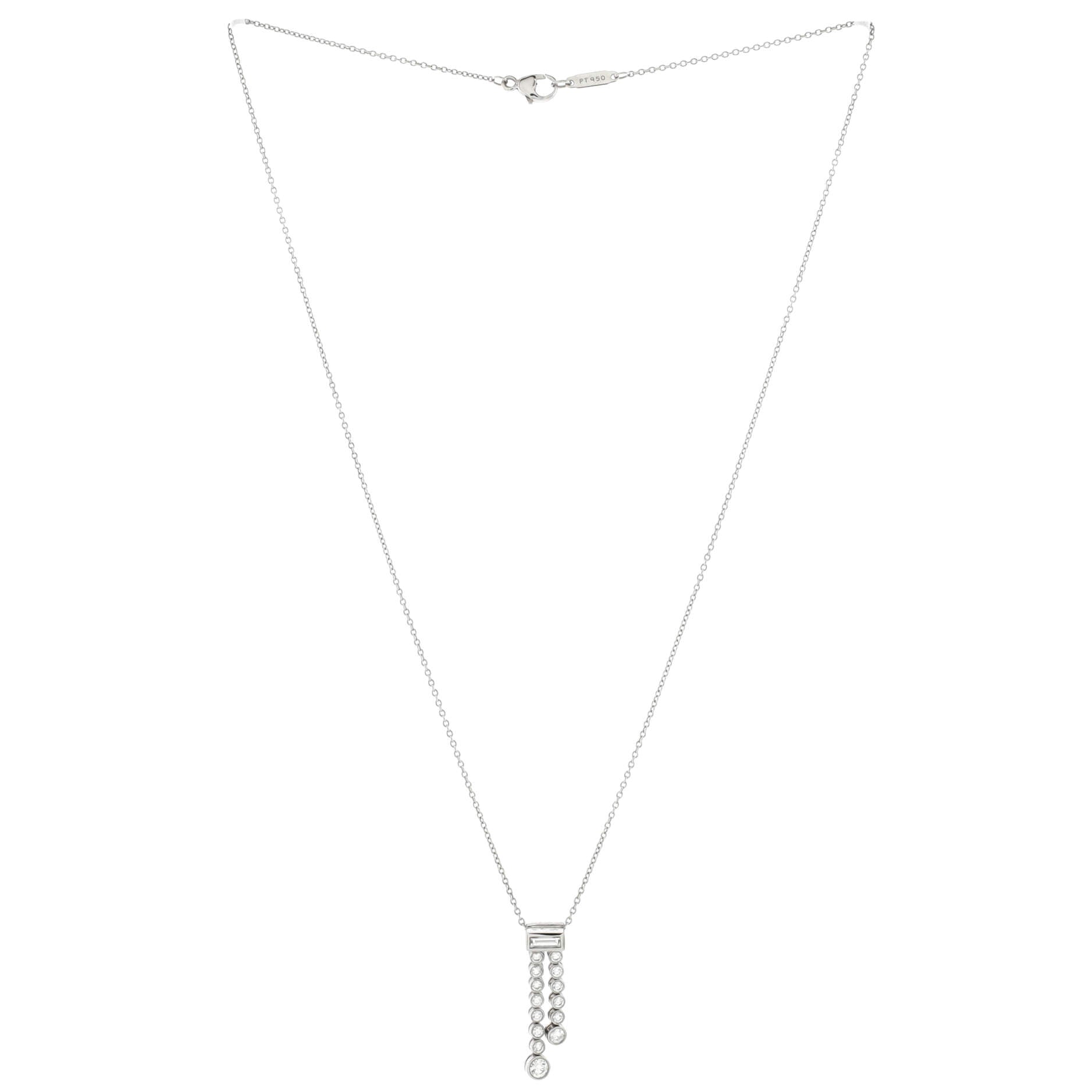 Jazz Graduated Double Drop Pendant Necklace Platinum and Diamonds