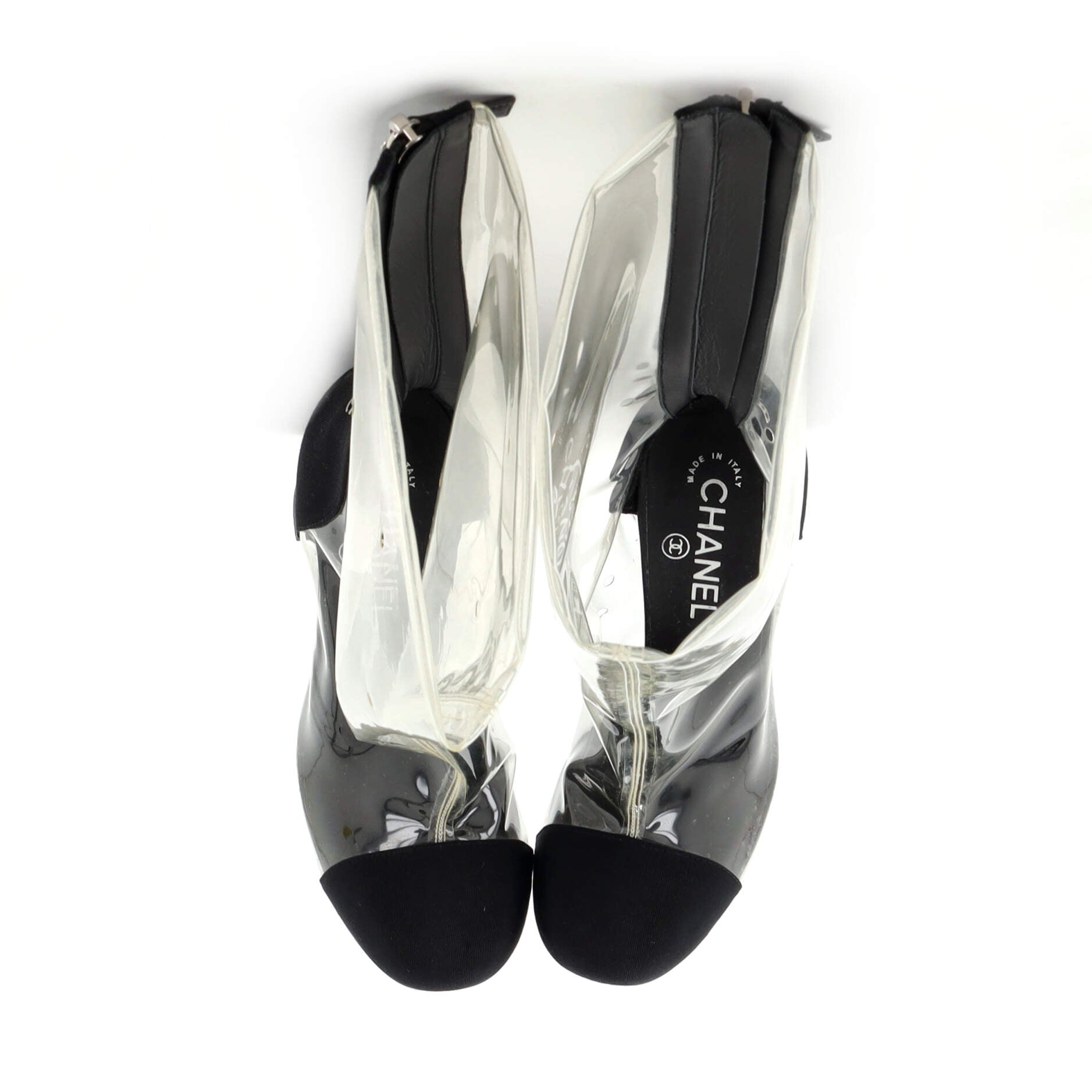 Women's Cap Toe Heeled Knee High Boots PVC and Grosgrain