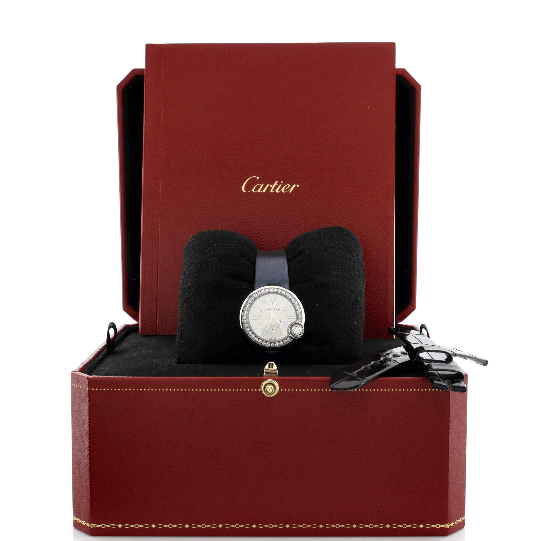 Ballon Blanc de Cartier Quartz Watch Stainless Steel and Leather with Diamond Bezel 26