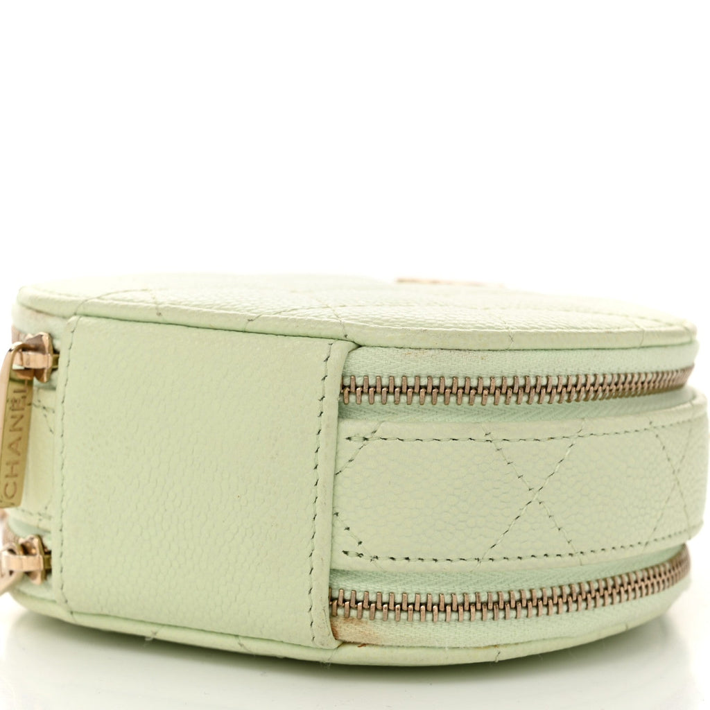 Caviar Quilted Round Handle With Care Vanity With Chain Light Green