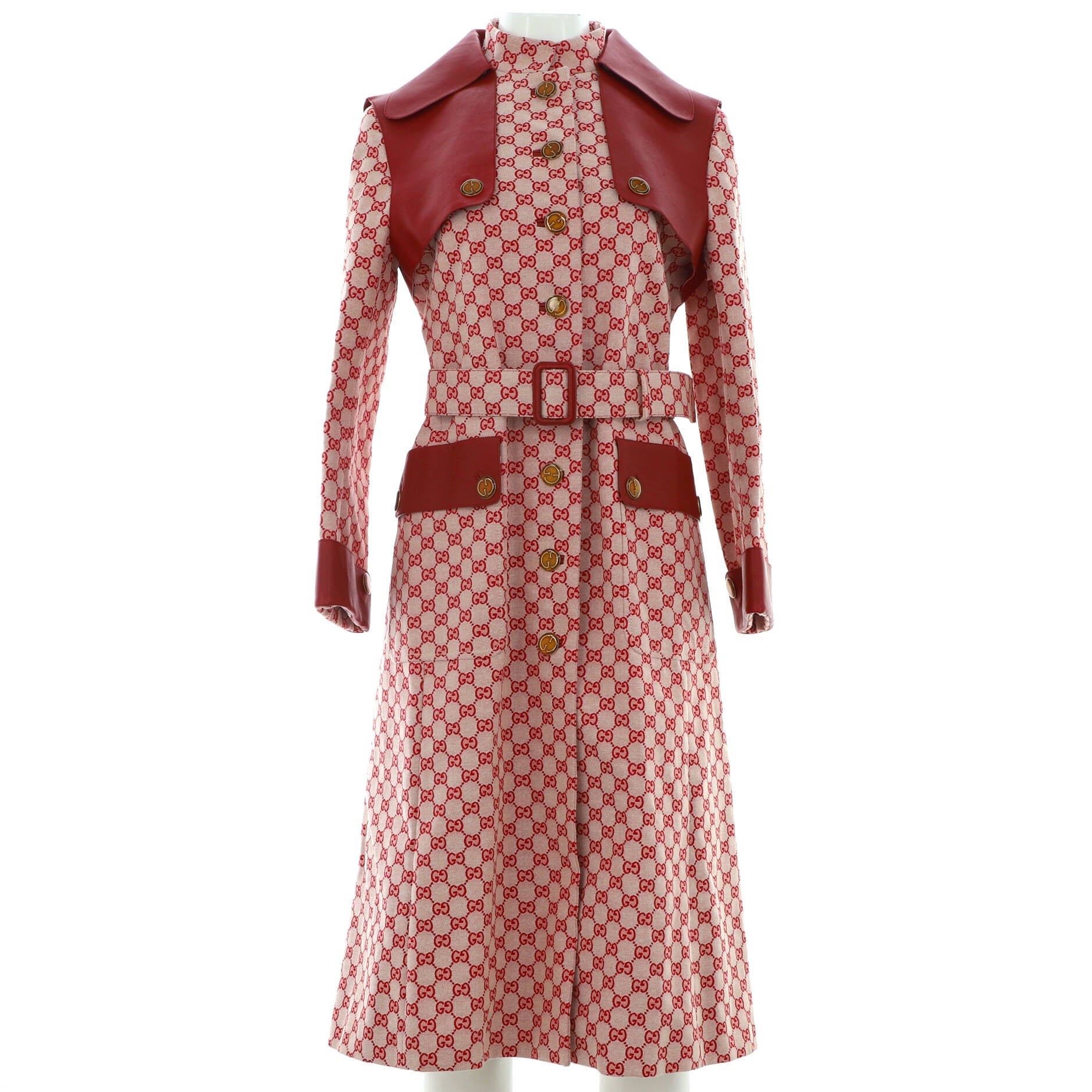 Women's Trench Coat GG Cotton Blend with Leather