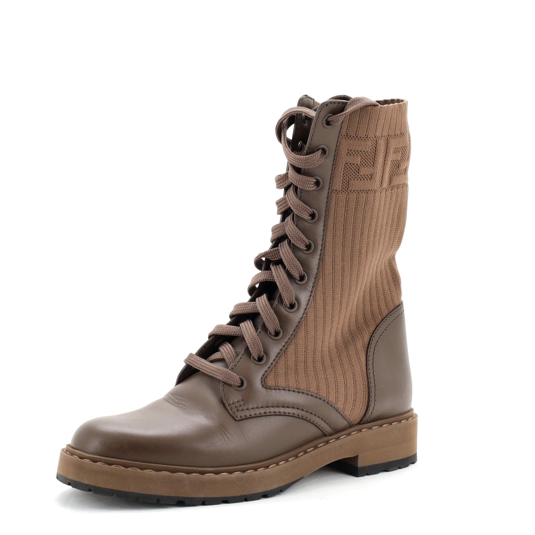 Women's Rockoko Combat Boots Leather with Knit Stretch Fabric and Zucca Trim