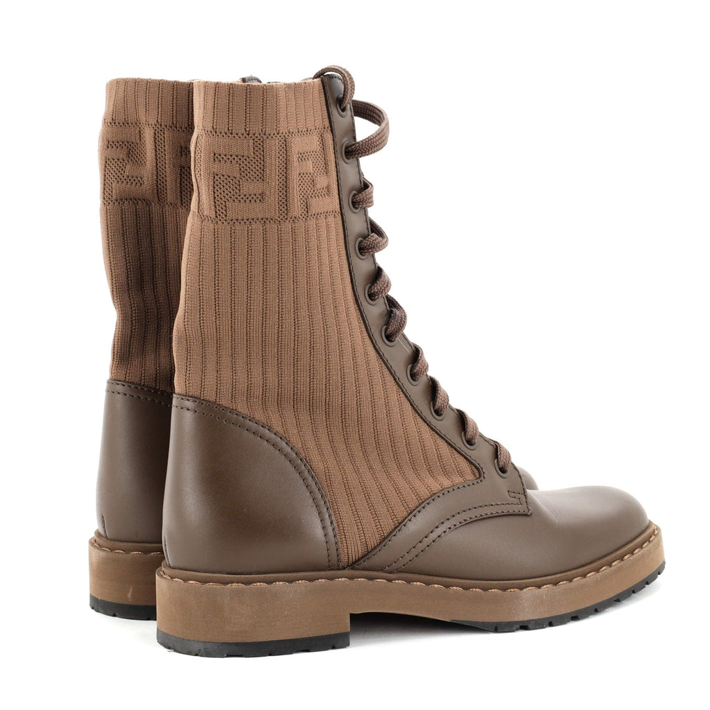 Women's Rockoko Combat Boots Leather with Knit Stretch Fabric and Zucca Trim