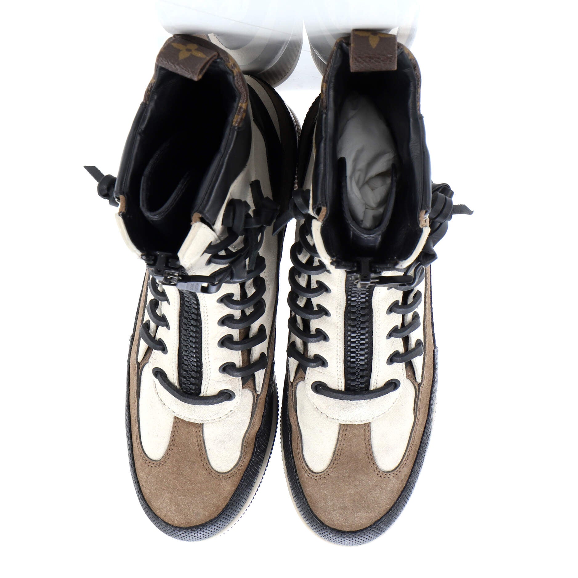 Women's Laureate Platform Desert Boots Suede with Monogram Canvas