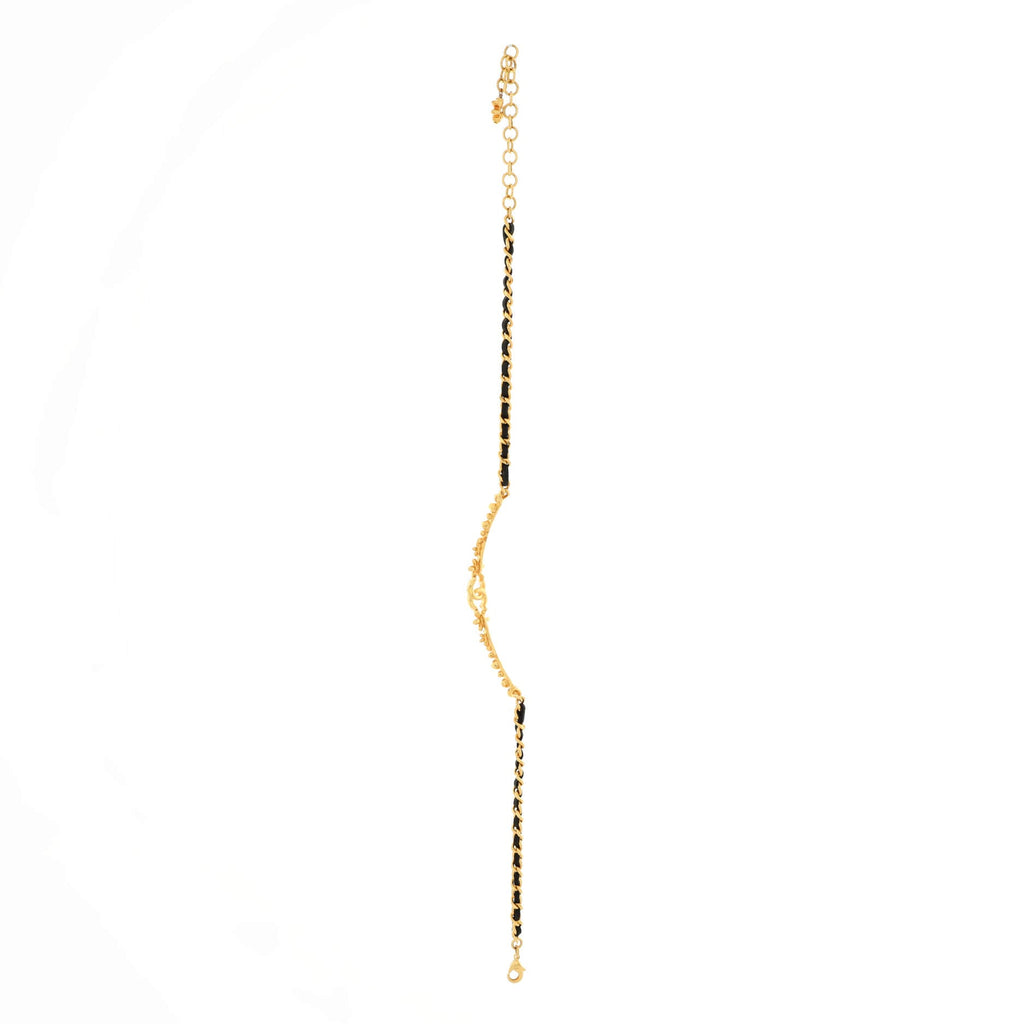 CC Flower Chain Choker Necklace Metal with Leather and Crystals