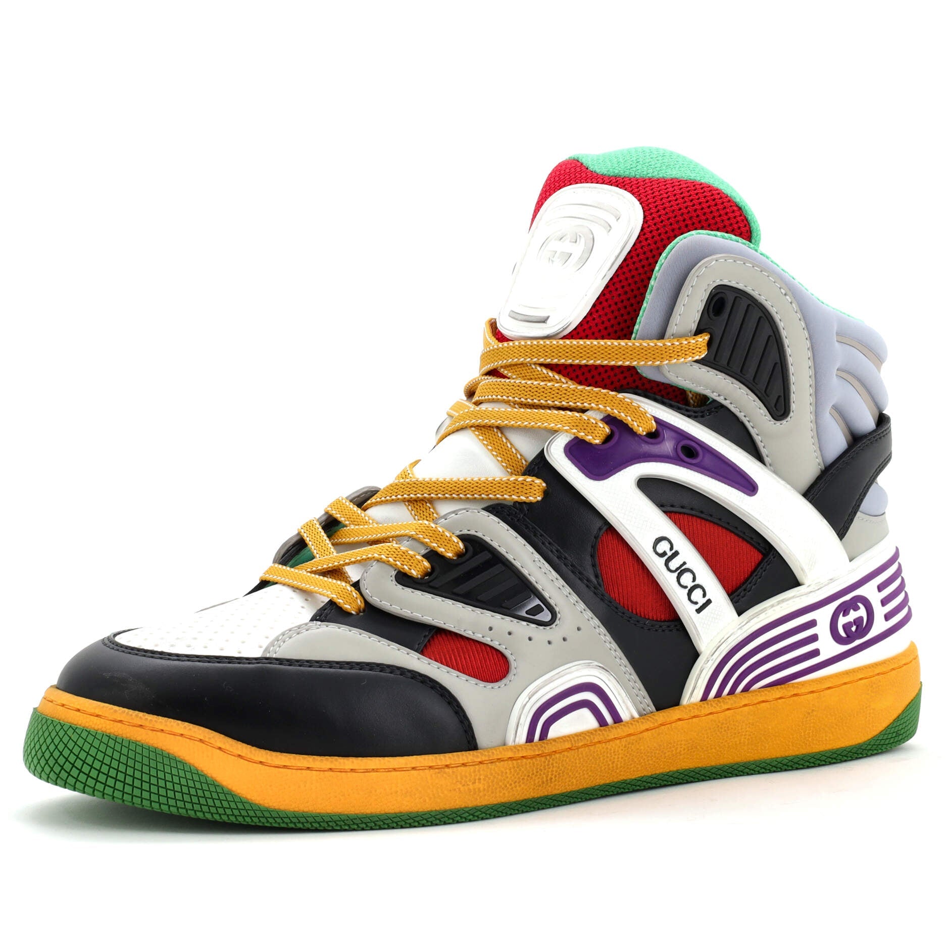 Men's Gucci Basket High-Top Sneakers Demetra with Mixed Fabrics and Rubber