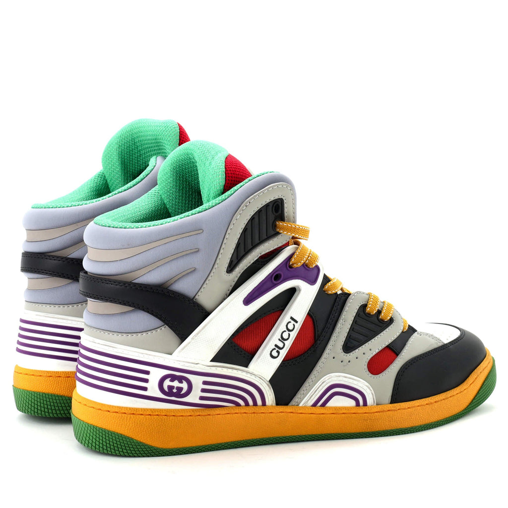 Men's Gucci Basket High-Top Sneakers Demetra with Mixed Fabrics and Rubber