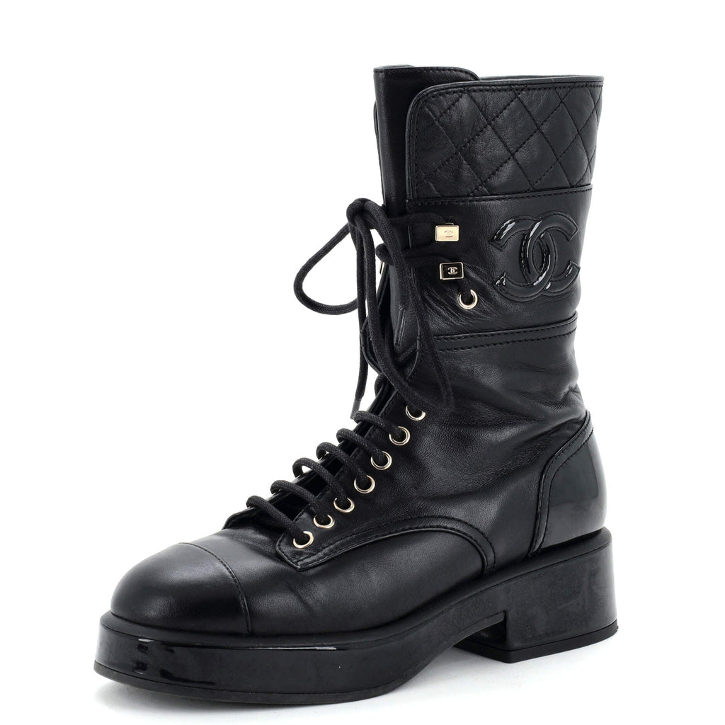 Women's CC Cap Toe Lace Up Chelsea Boots Leather with Patent