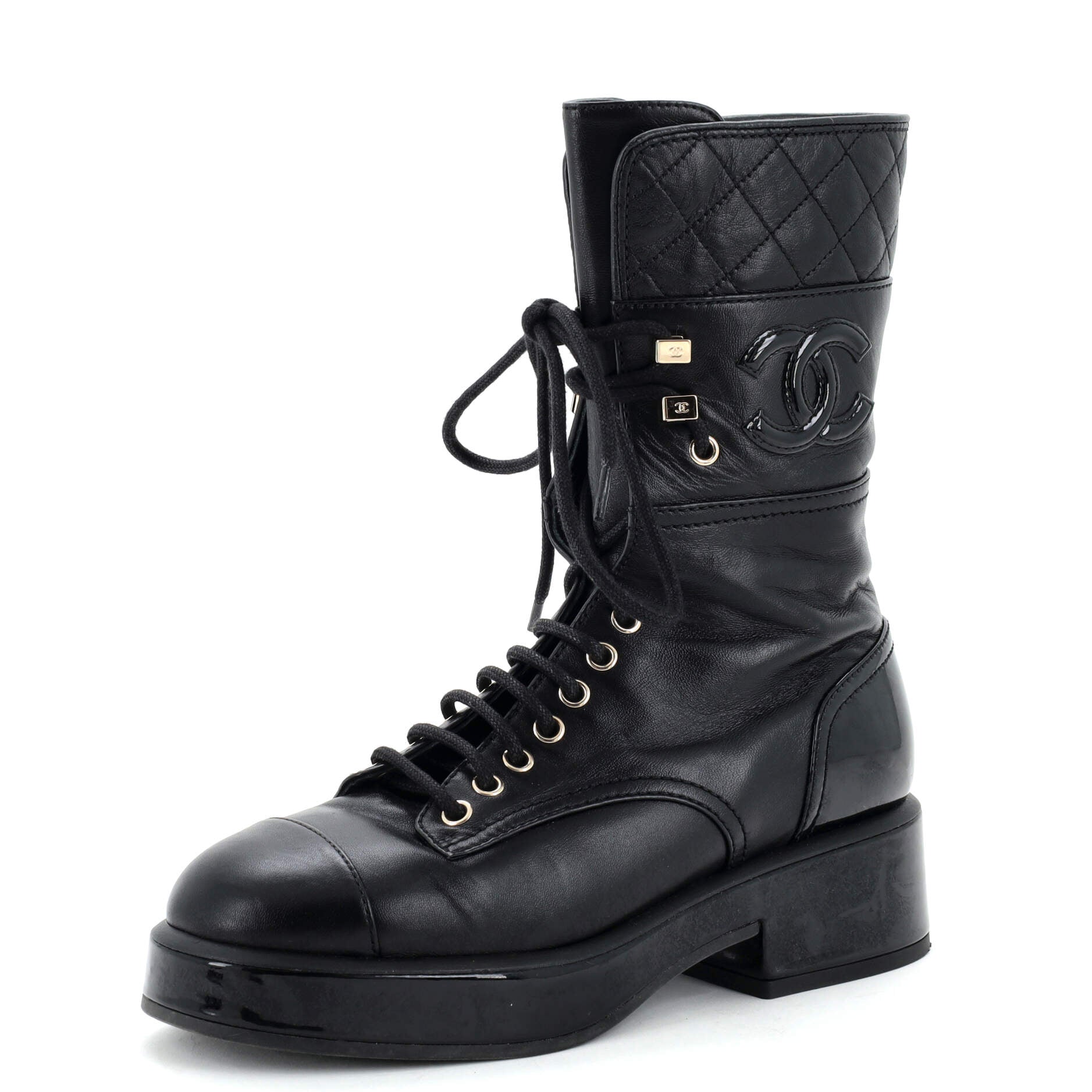 Women's CC Cap Toe Lace Up Chelsea Boots Leather with Patent