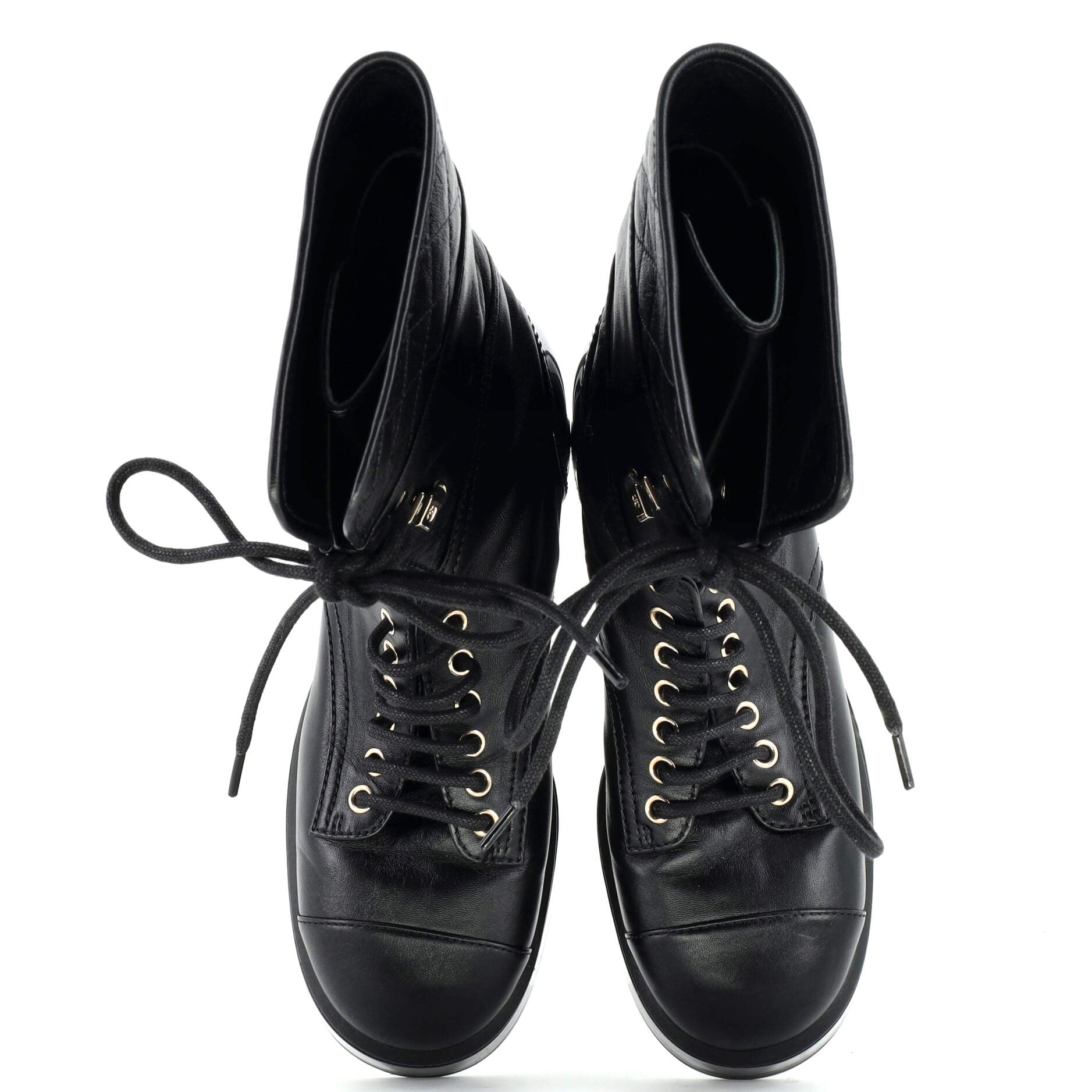 Women's CC Cap Toe Lace Up Chelsea Boots Leather with Patent