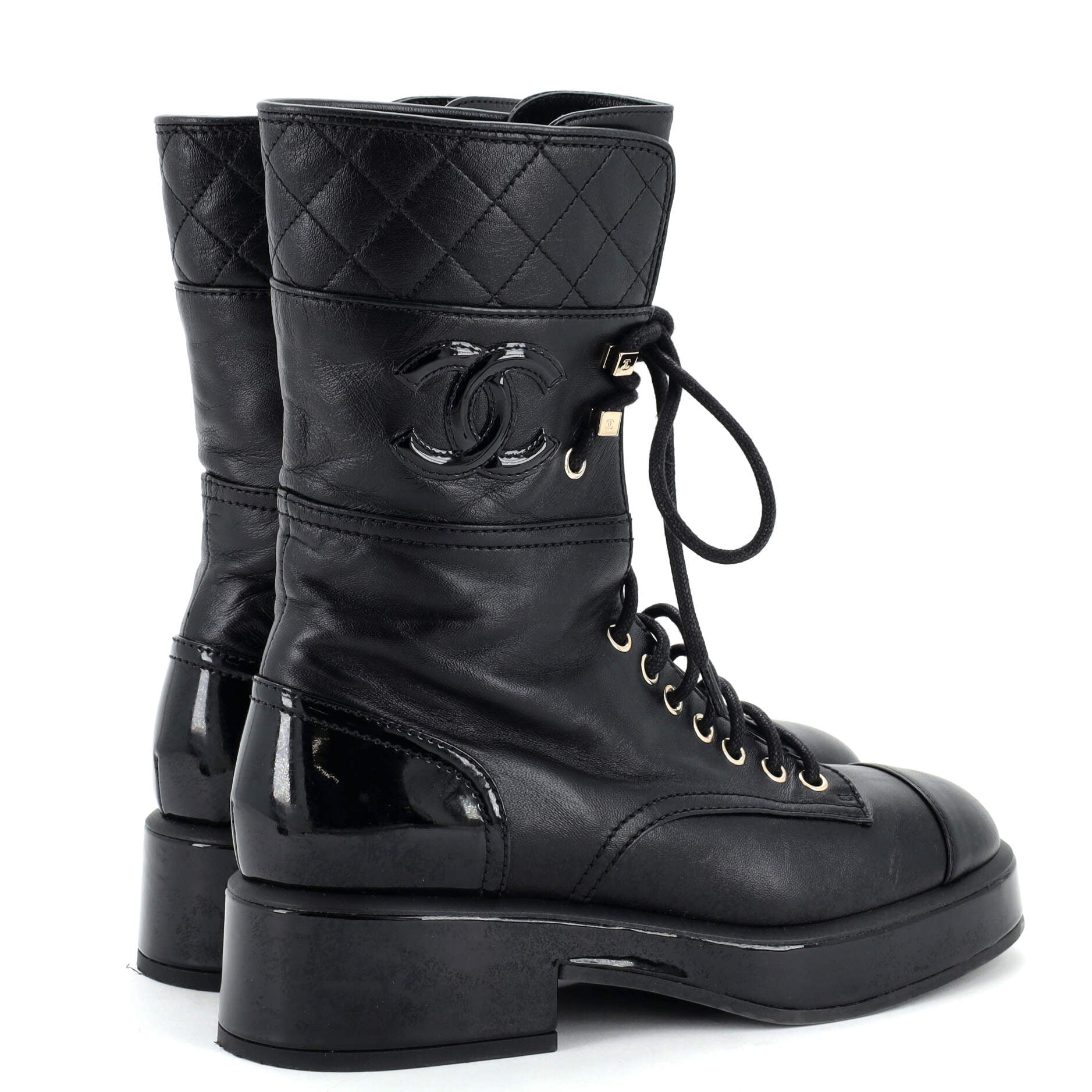 Women's CC Cap Toe Lace Up Chelsea Boots Leather with Patent