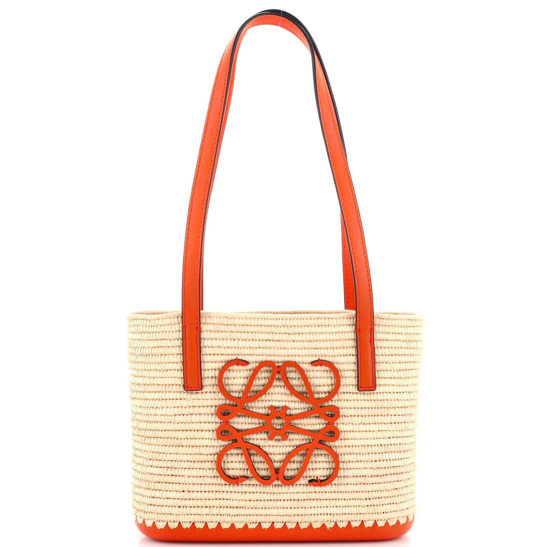 Square Basket Tote Woven Raffia and Leather Mini