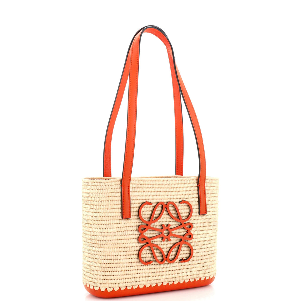 Square Basket Tote Woven Raffia and Leather Mini