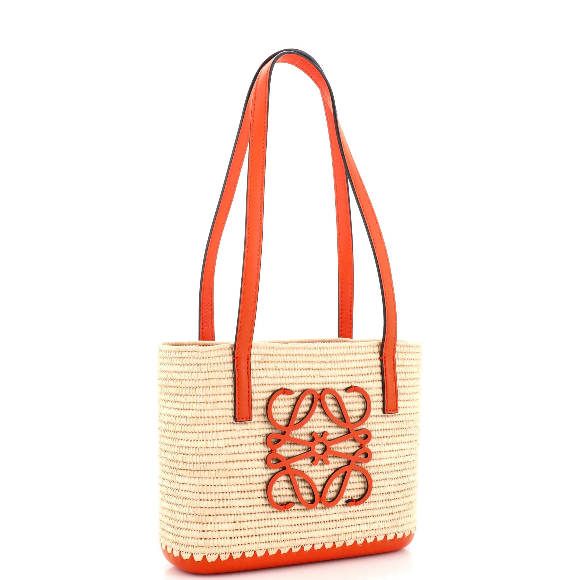 Square Basket Tote Woven Raffia and Leather Mini