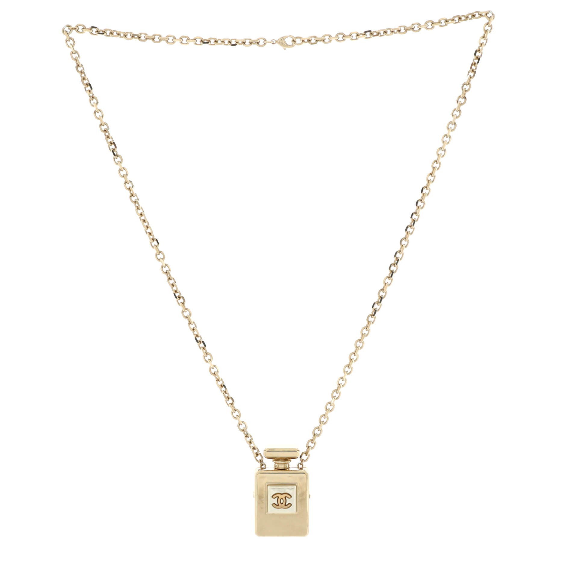 No. 5 Perfume Bottle Locket Pendant Necklace Metal with Resin