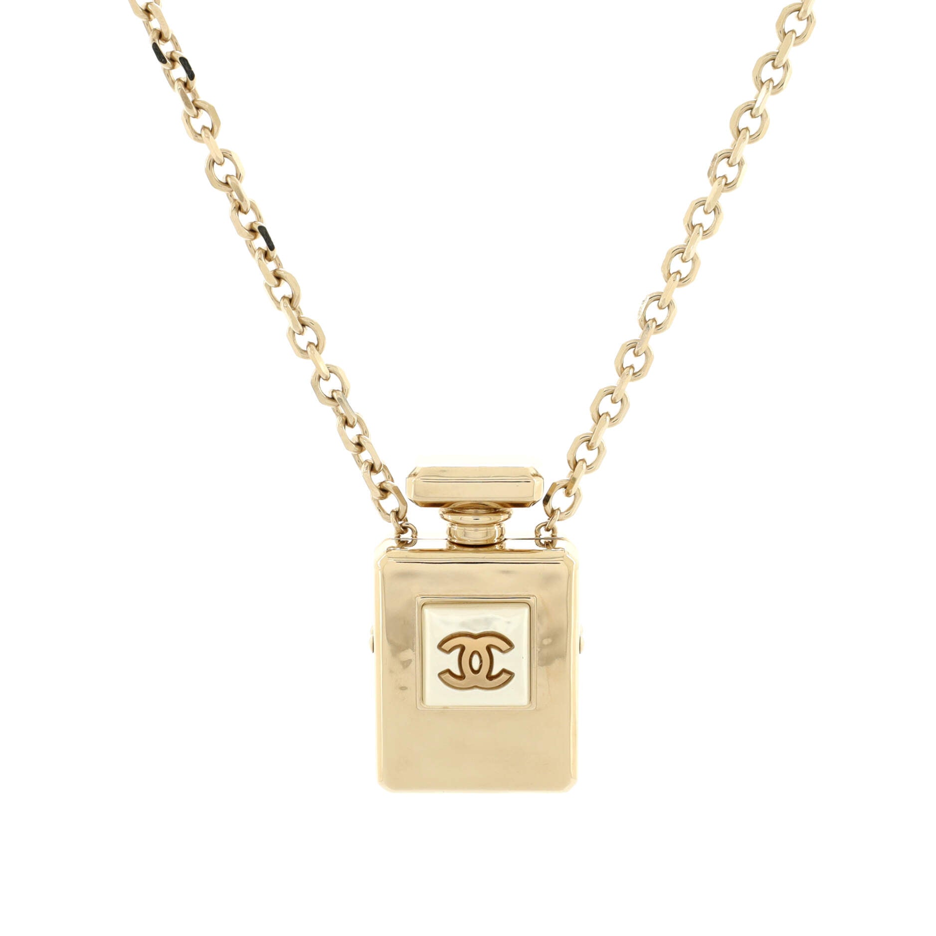 No. 5 Perfume Bottle Locket Pendant Necklace Metal with Resin
