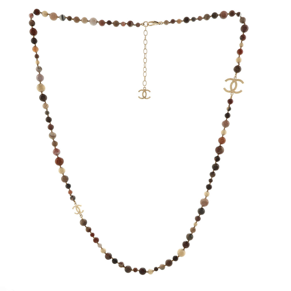 CC Marble Long Necklace Quilted Metal with Stones