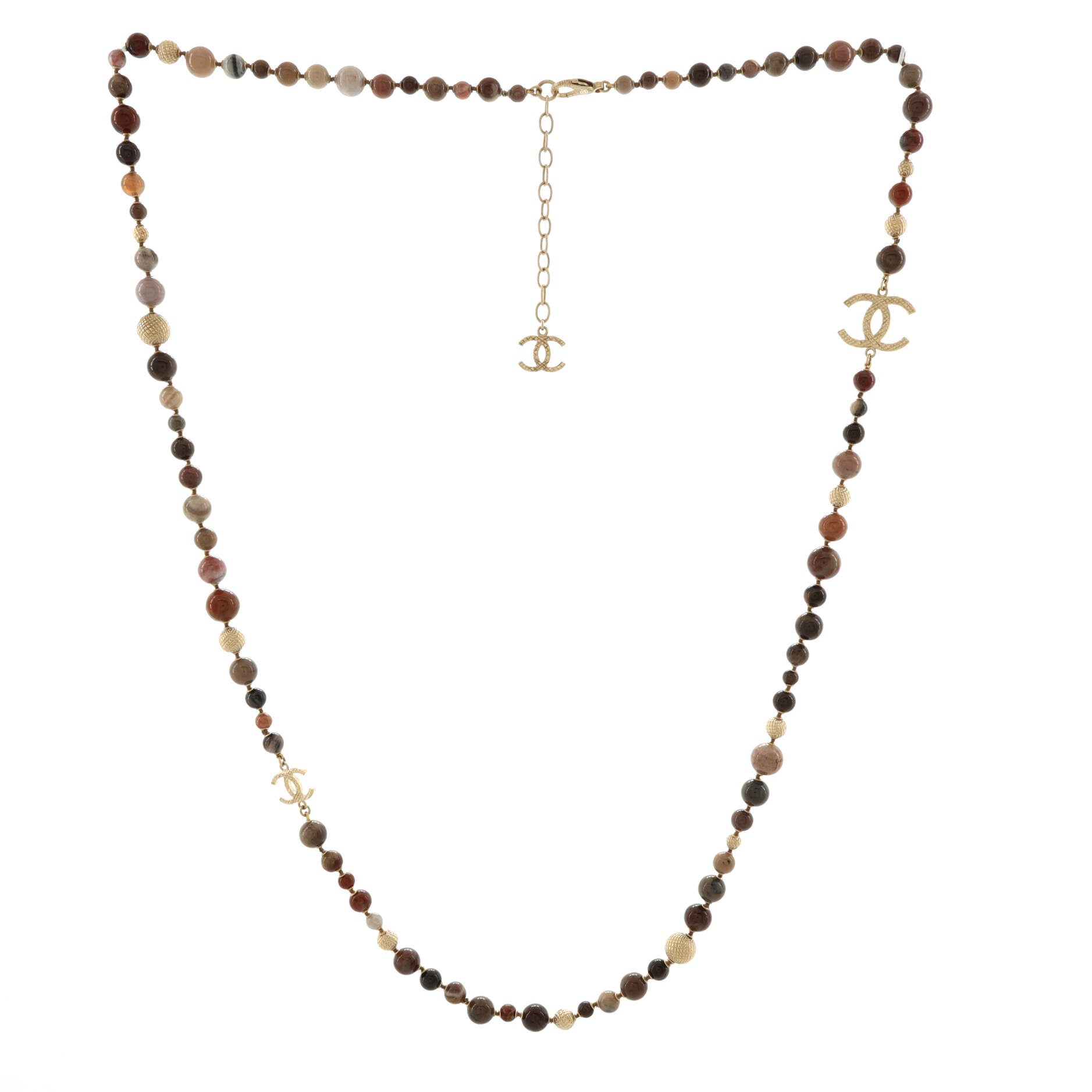 CC Marble Long Necklace Quilted Metal with Stones