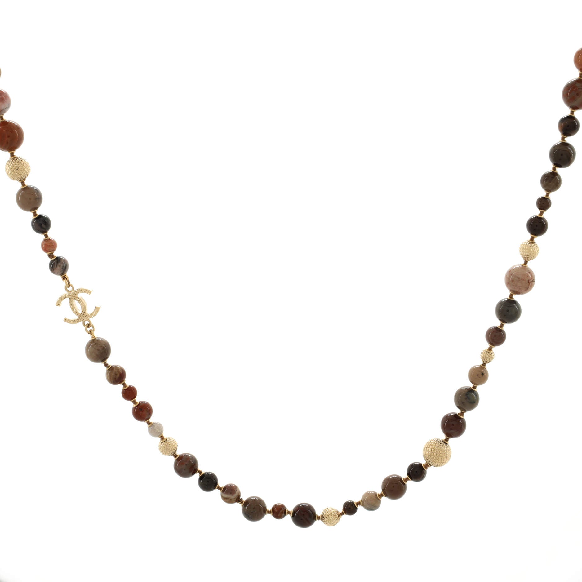 CC Marble Long Necklace Quilted Metal with Stones