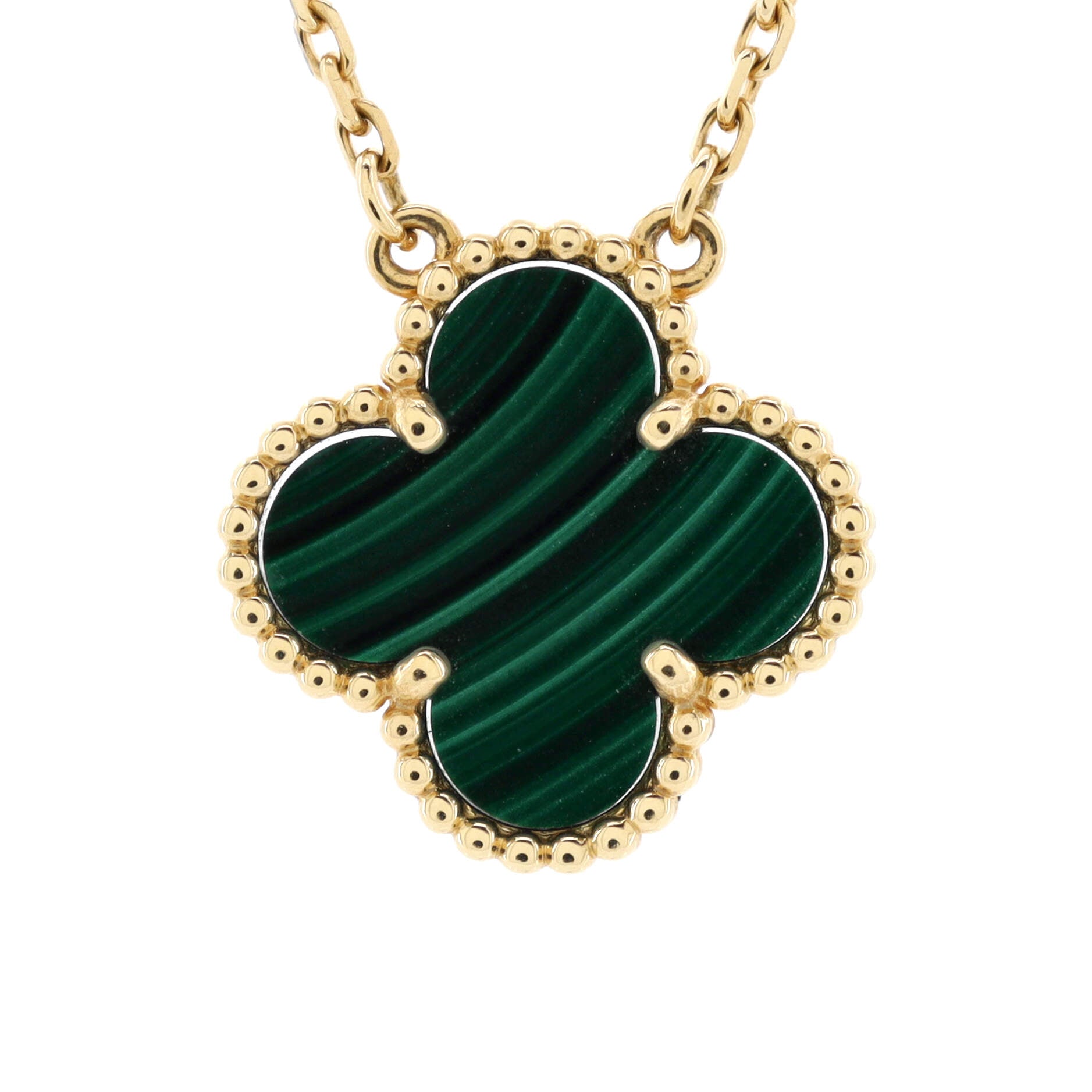 Vintage Alhambra Pendant Necklace 18K Yellow Gold and Malachite