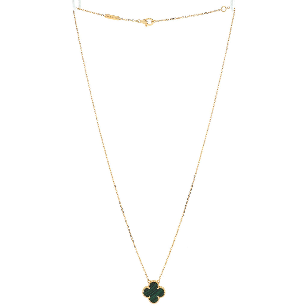 Vintage Alhambra Pendant Necklace 18K Yellow Gold and Malachite