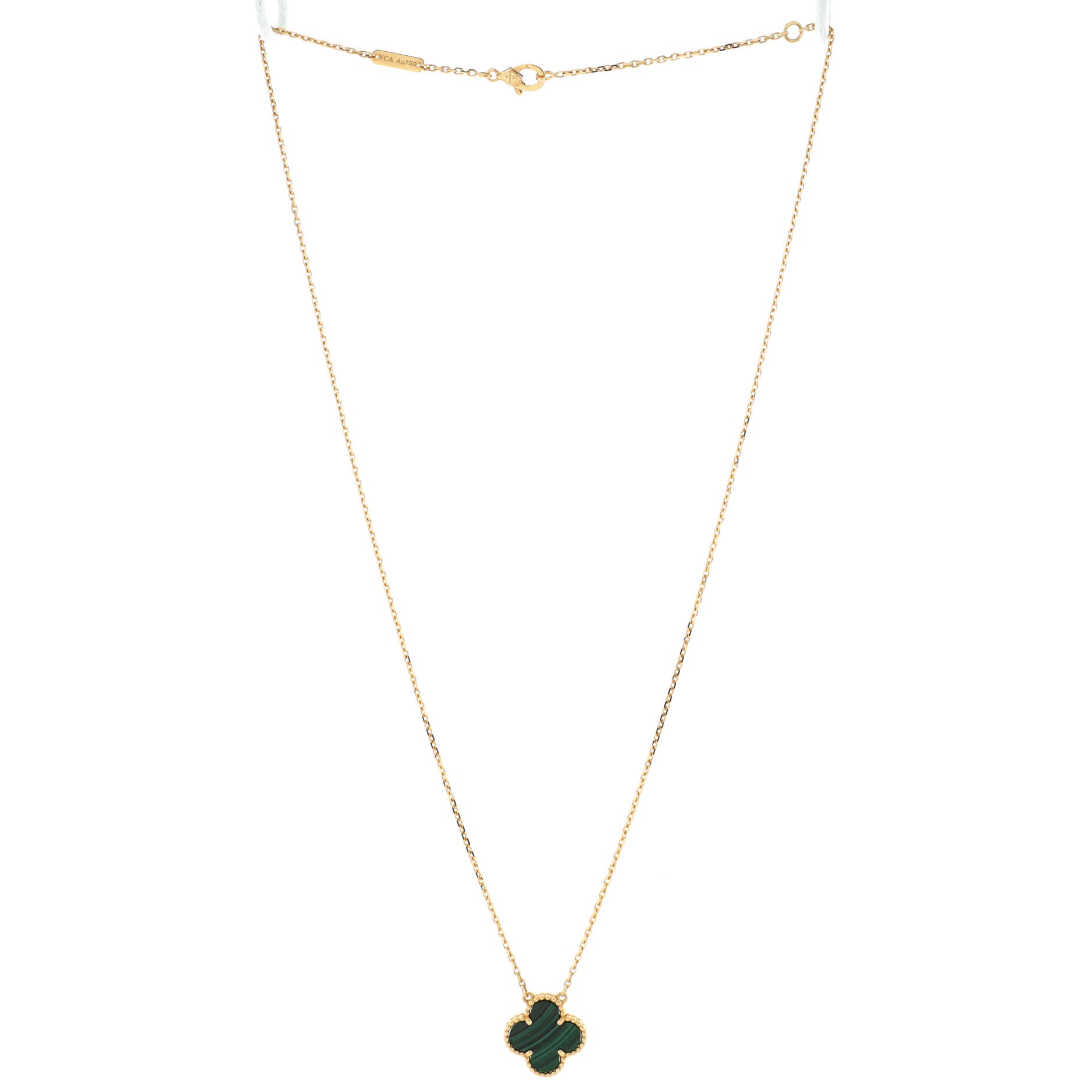 Vintage Alhambra Pendant Necklace 18K Yellow Gold and Malachite