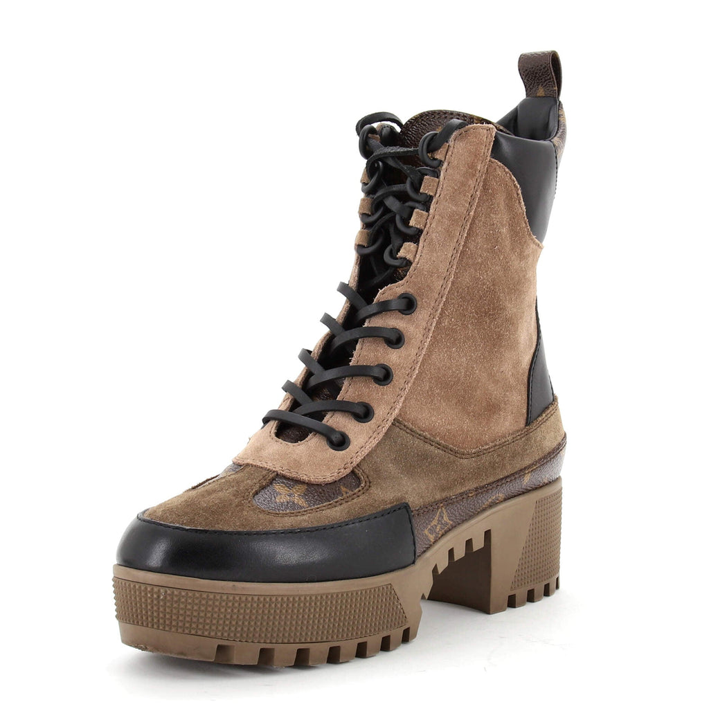 Women's Laureate Platform Desert Boots Suede with Monogram Canvas