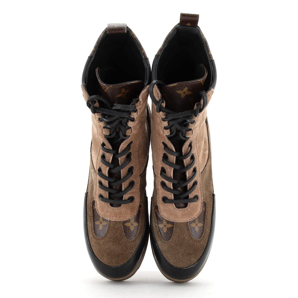 Women's Laureate Platform Desert Boots Suede with Monogram Canvas