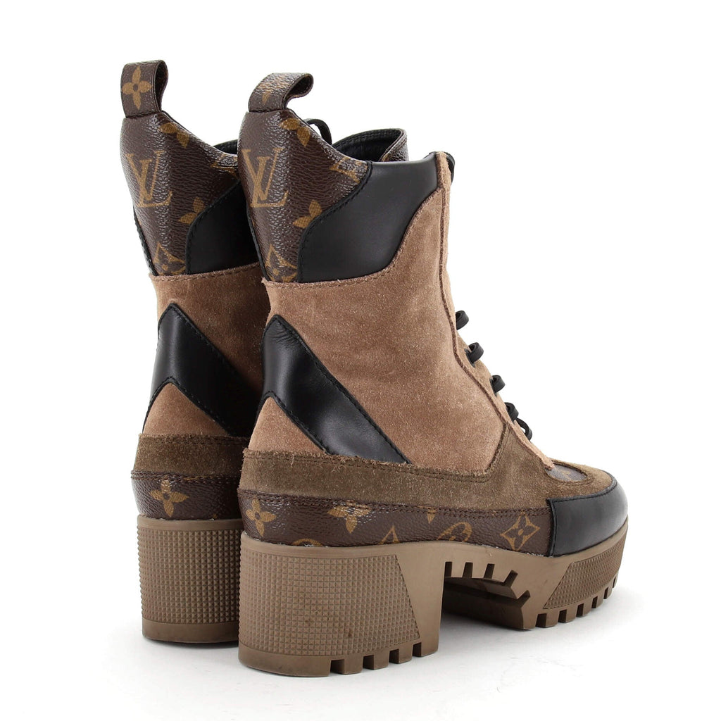 Women's Laureate Platform Desert Boots Suede with Monogram Canvas