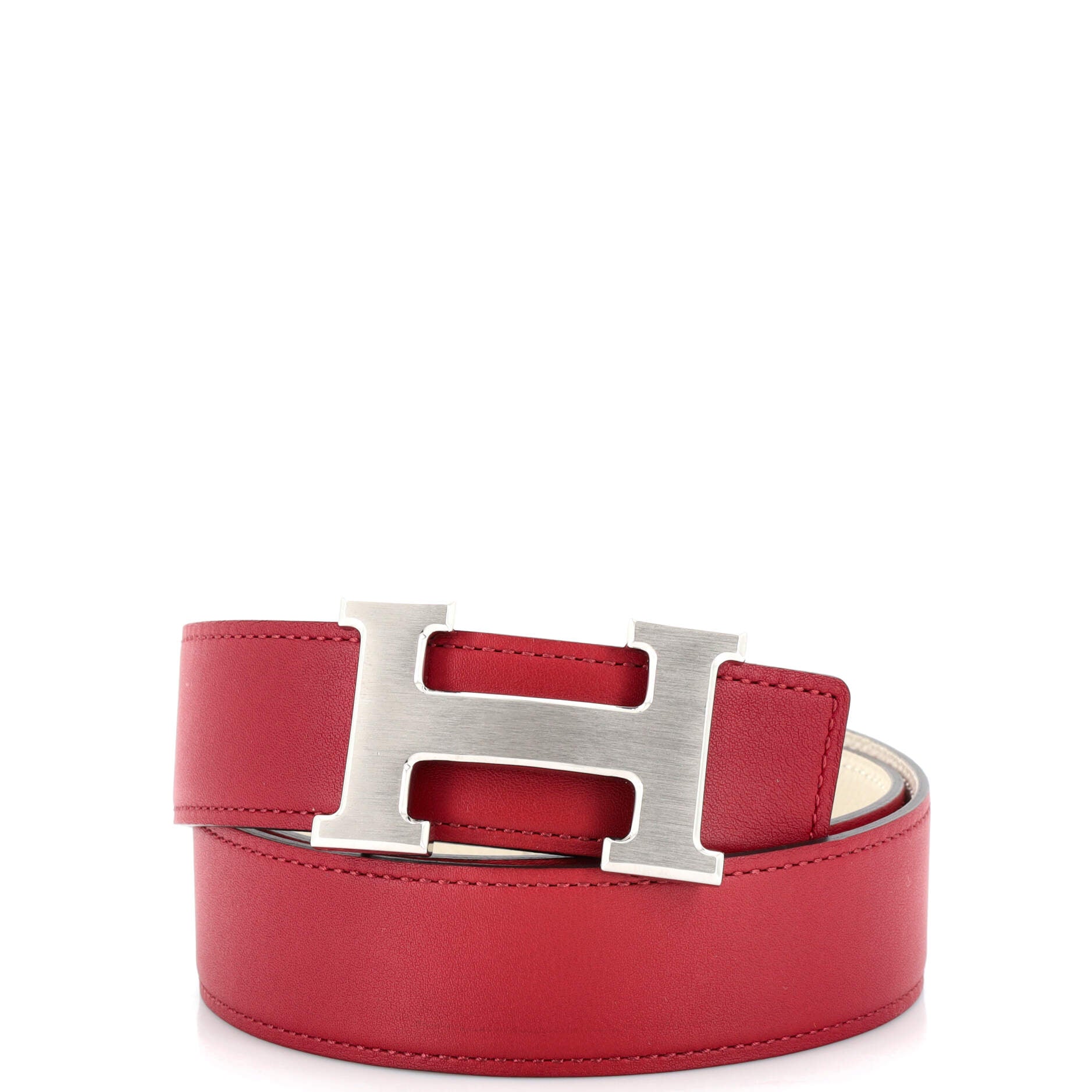 Constance Martelee H Reversible Belt Leather with Brushed Hardware Medium 75