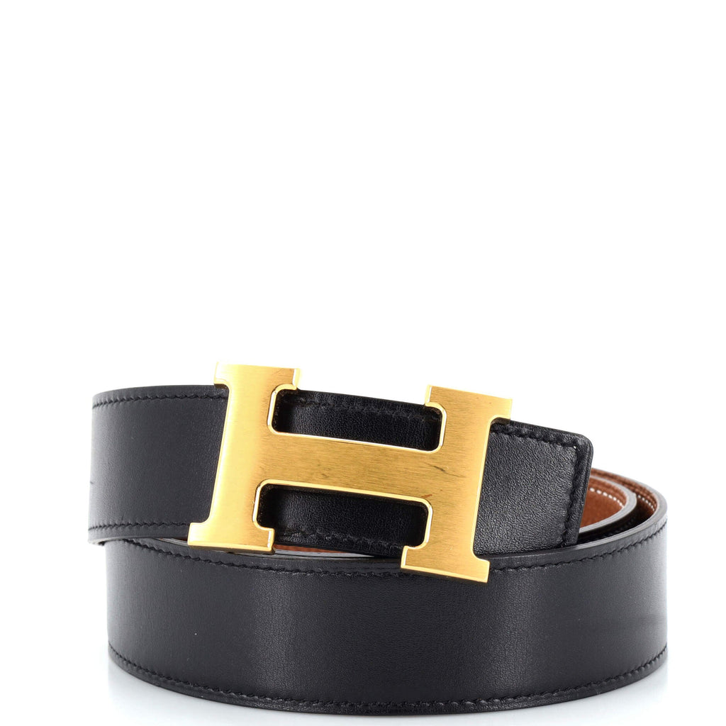 Constance Martelee H Reversible Belt Leather with Brushed Hardware Medium 75