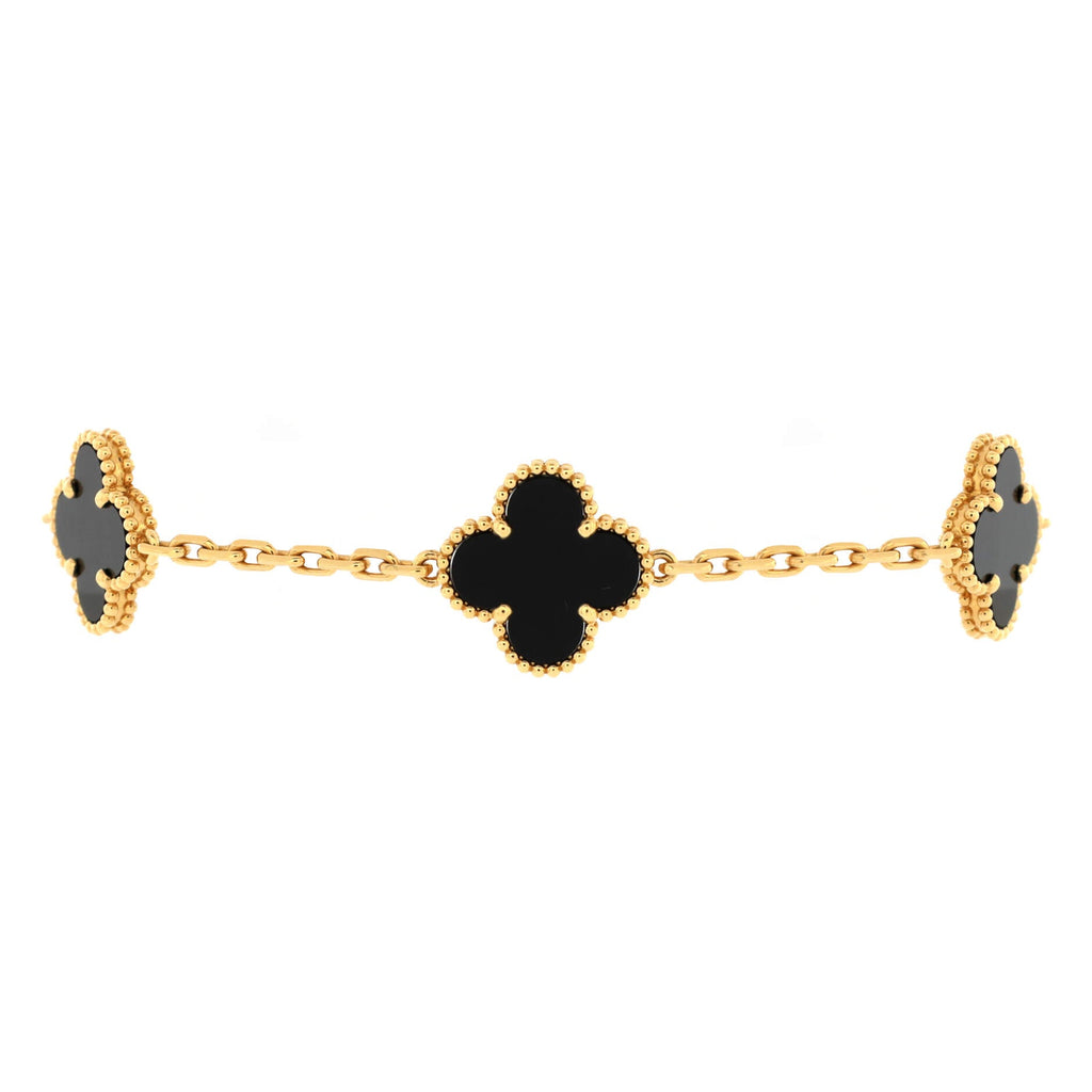 Vintage Alhambra 5 Motifs Bracelet 18K Yellow Gold and Onyx