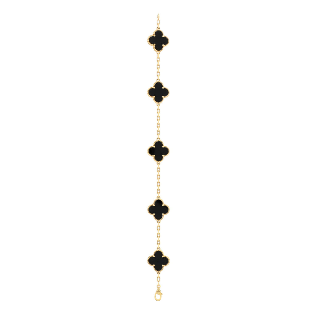 Vintage Alhambra 5 Motifs Bracelet 18K Yellow Gold and Onyx