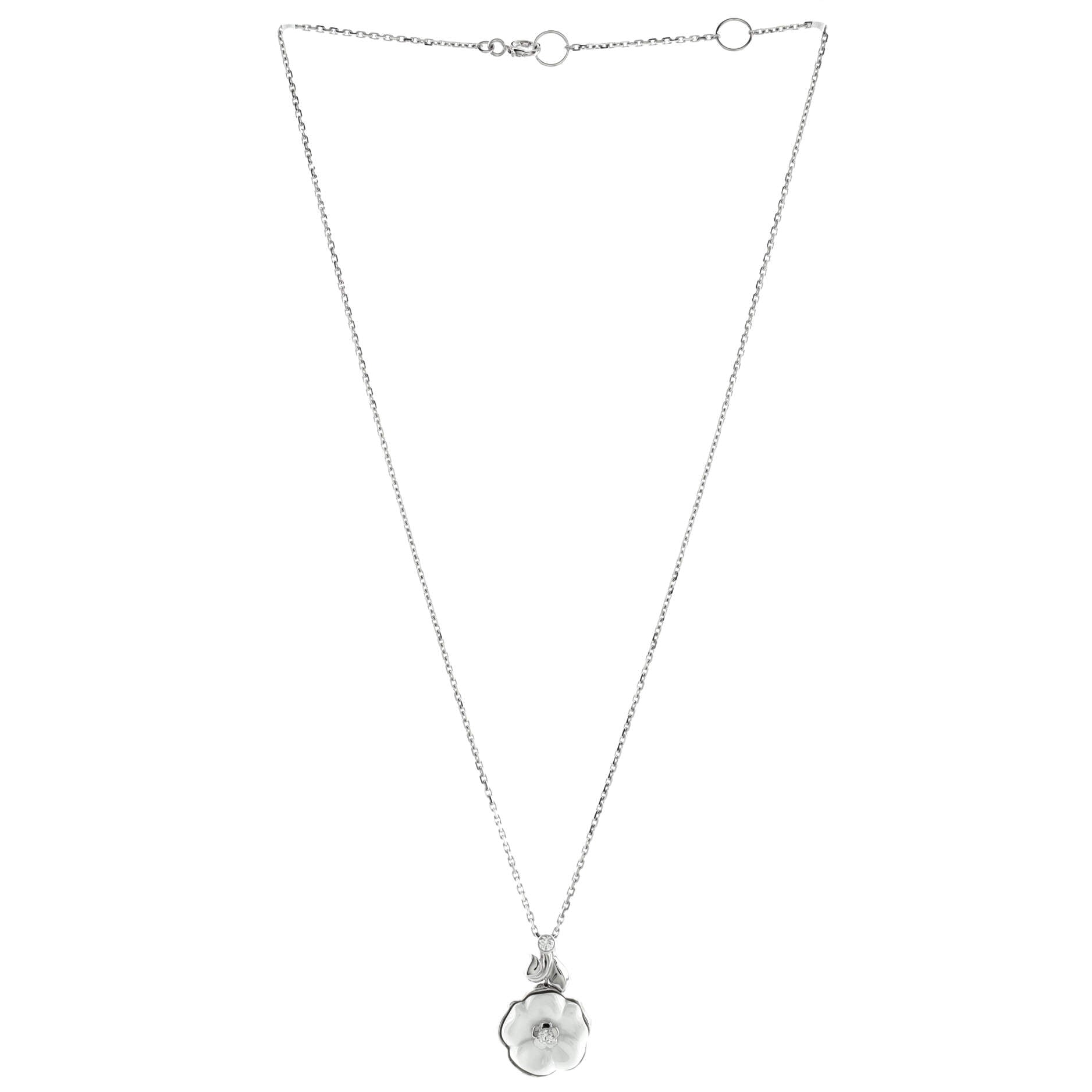 Camelia Galbe Pendant Necklace 18K White Gold with Ceramic and Diamonds