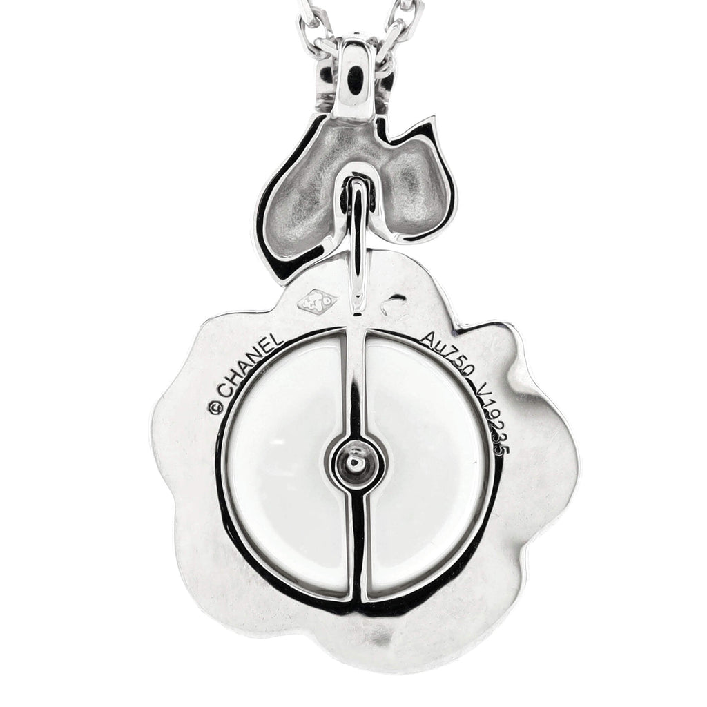 Camelia Galbe Pendant Necklace 18K White Gold with Ceramic and Diamonds