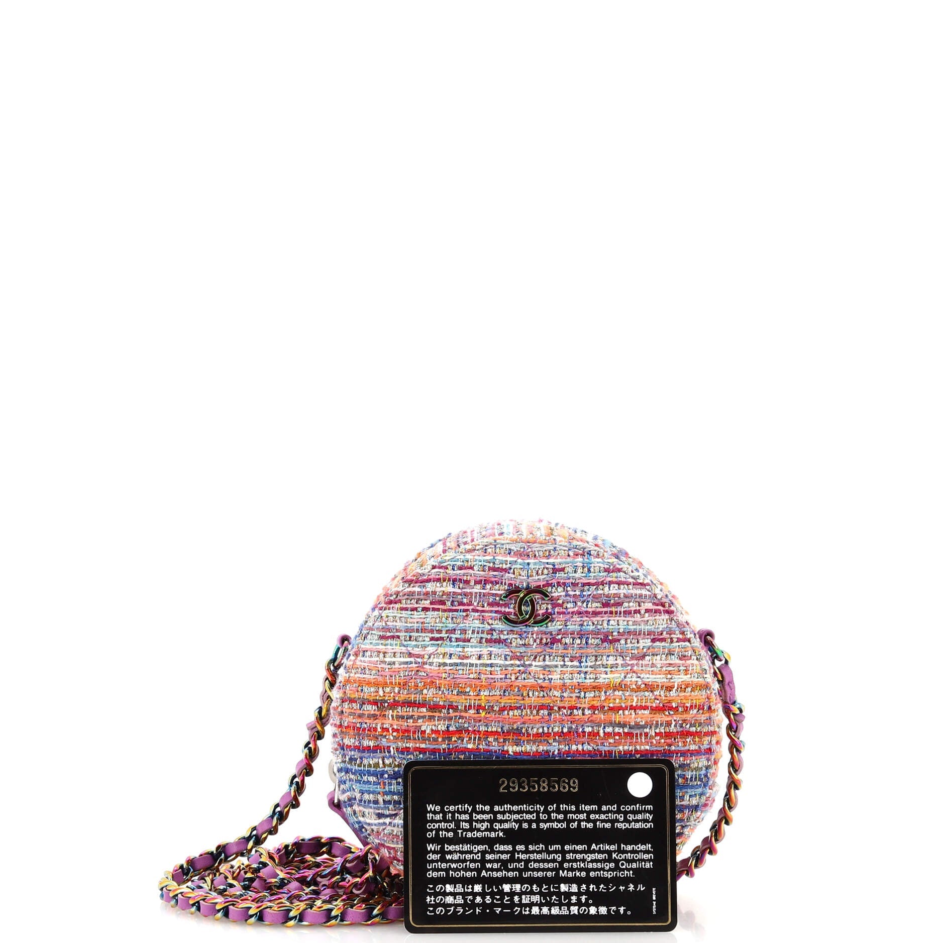 Round Clutch with Chain Quilted Tweed with Rainbow Hardware Mini