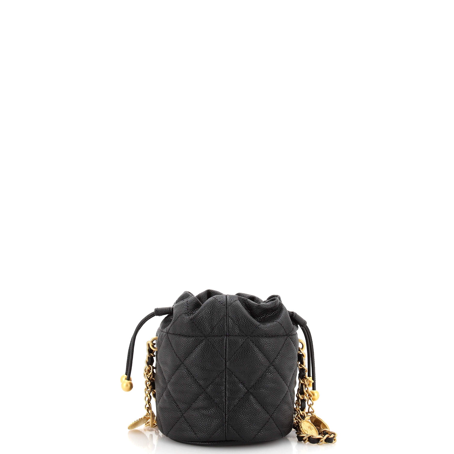 Medallion Charms Drawstring Bucket Bag Quilted Caviar Mini