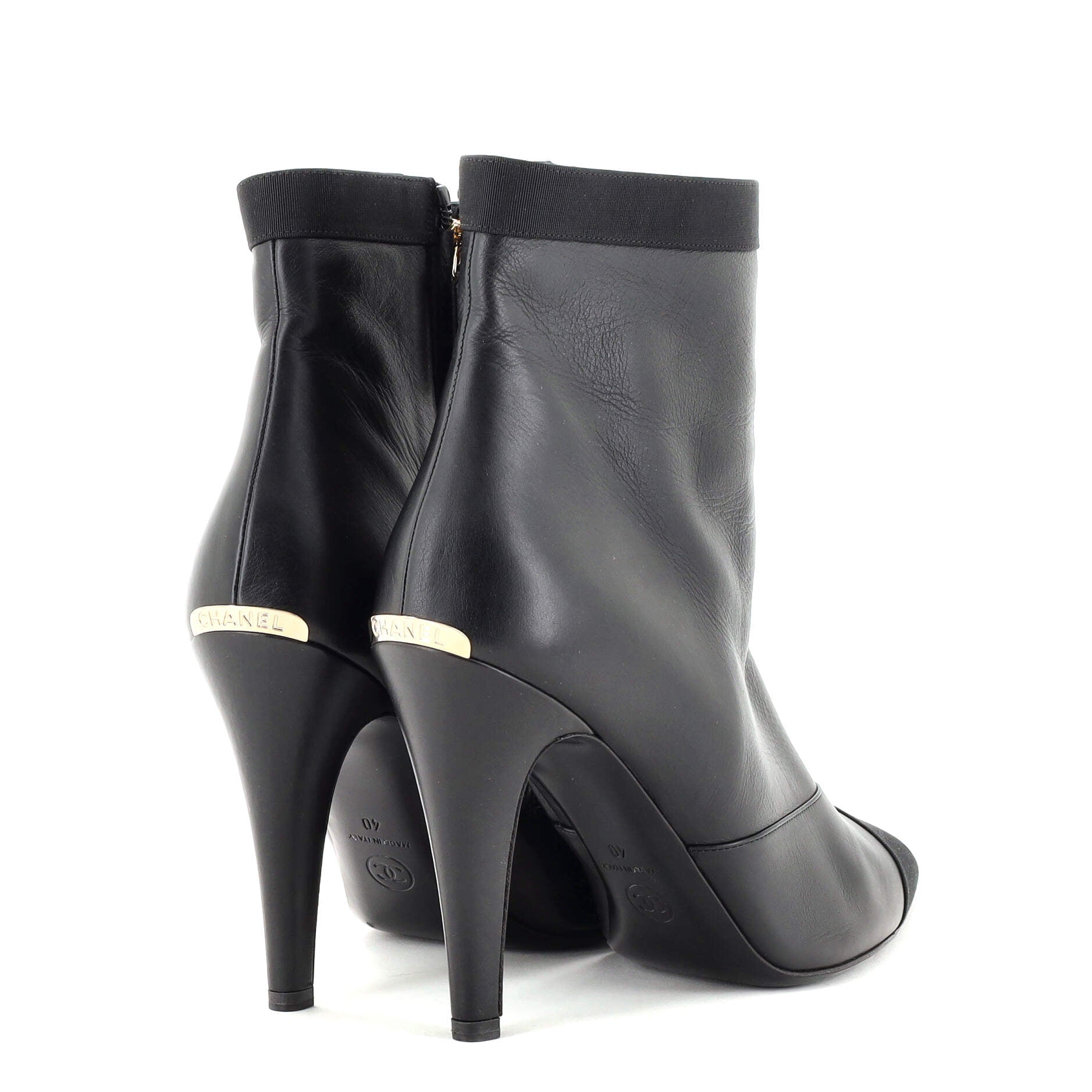Women's Pointed Cap Toe Heeled Ankle Boots Leather with Grosgrain