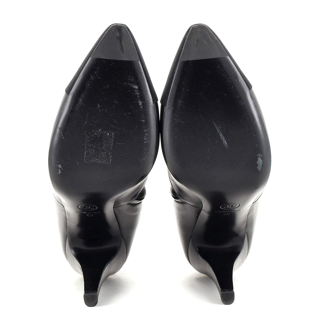 Women's Pointed Cap Toe Heeled Ankle Boots Leather with Grosgrain