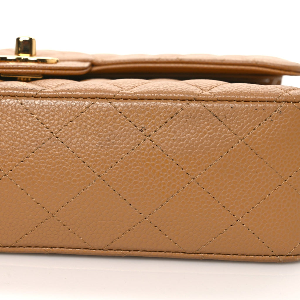 Caviar Quilted Medium Double Flap Beige
