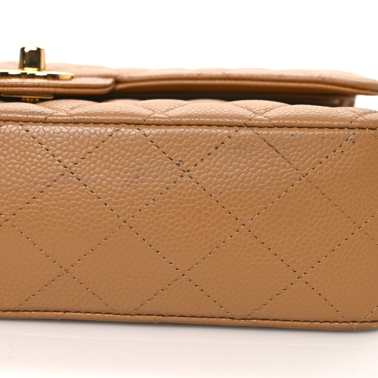 Caviar Quilted Medium Double Flap Beige