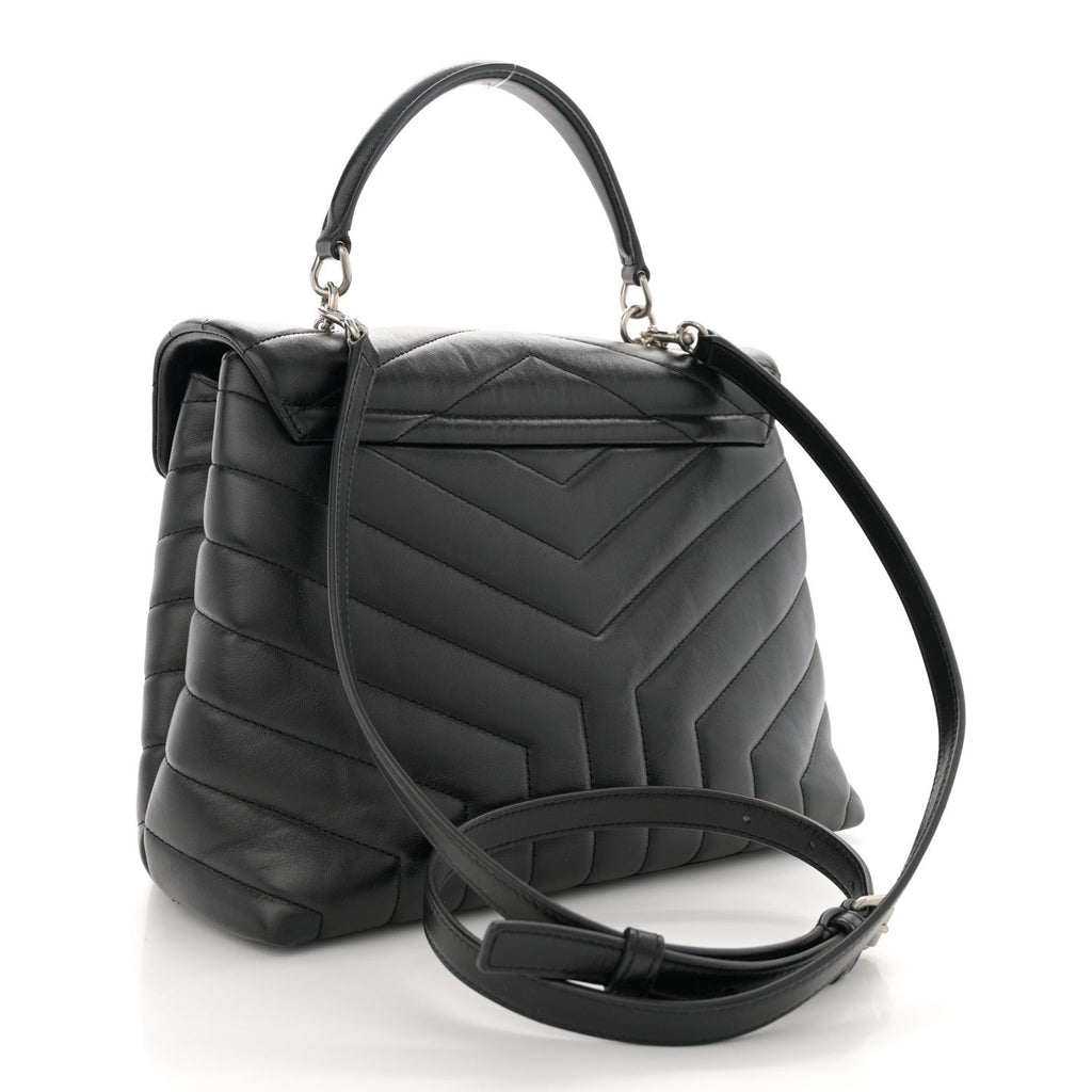 Calfskin Y Quilted Monogram Medium Loulou Satchel Black
